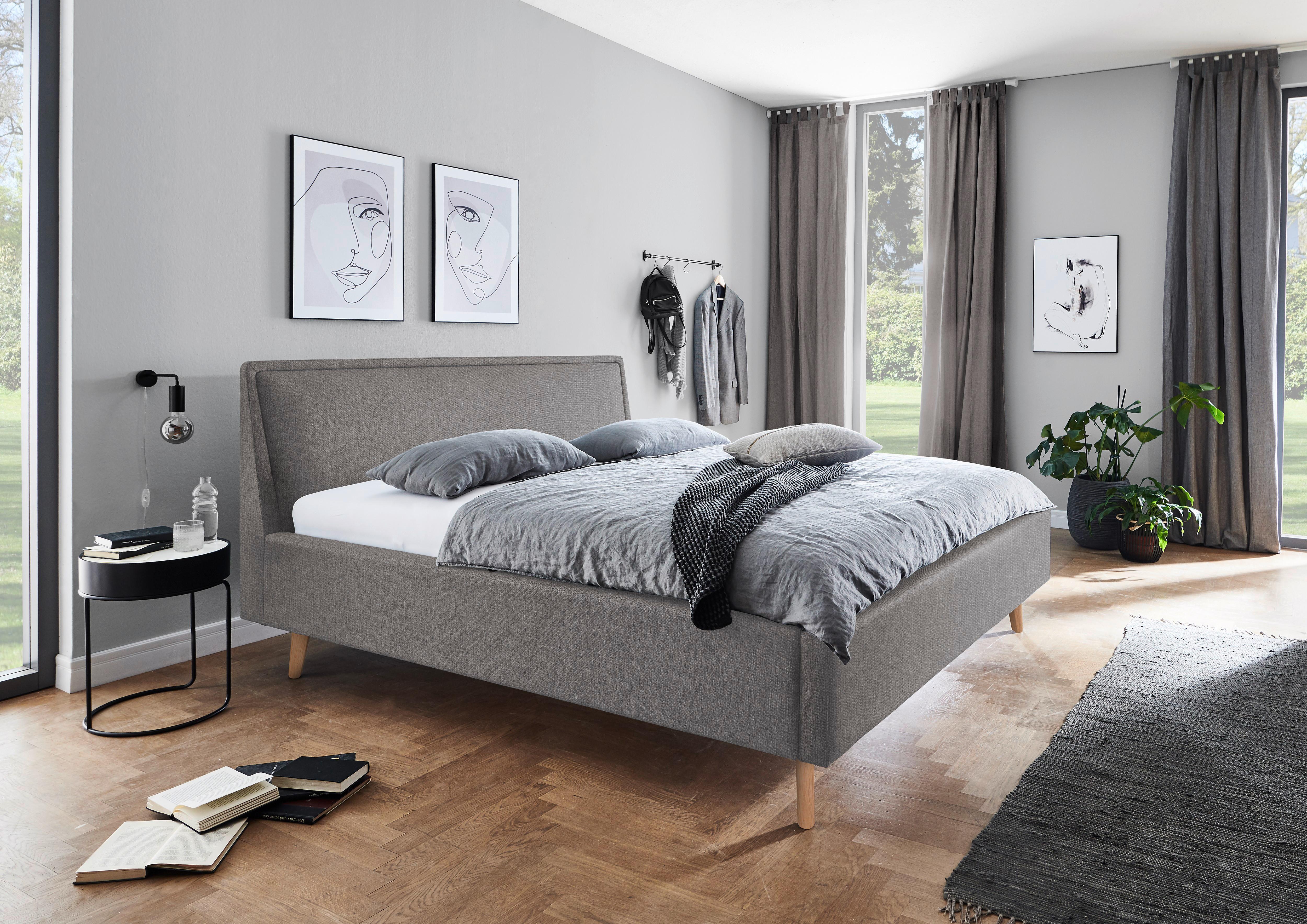 Polsterbett Frieda 140x200cm Hellgrau, inkl. Bettkasten - Eschefarben/Hellgrau, KONVENTIONELL, Holz/Textil (140/200cm) - Livetastic