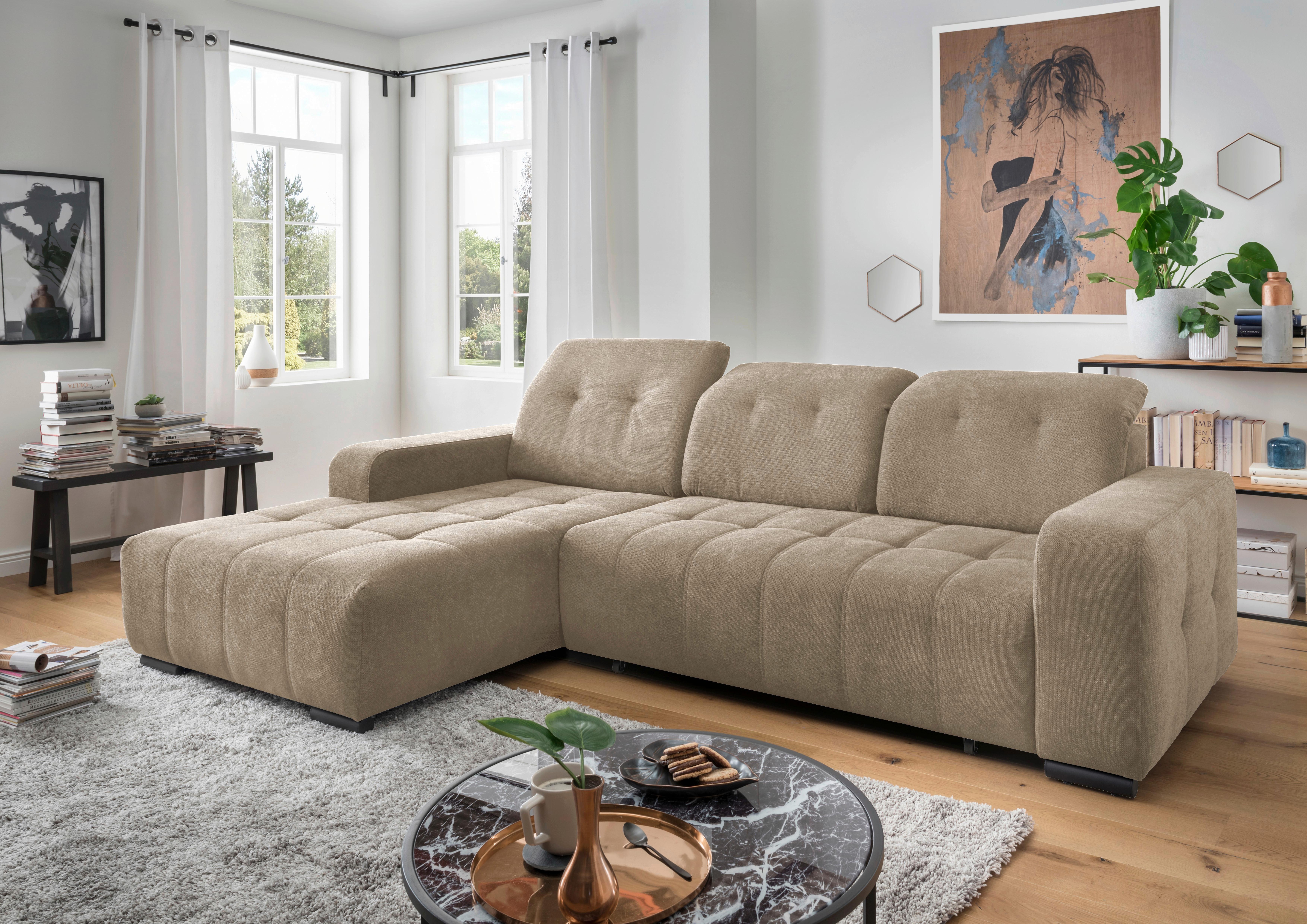 Ecksofa Vicari Hellbraun S: 292x185 Cm - Hellbraun/Schwarz, MODERN, Textil (292/185cm) - Livetastic