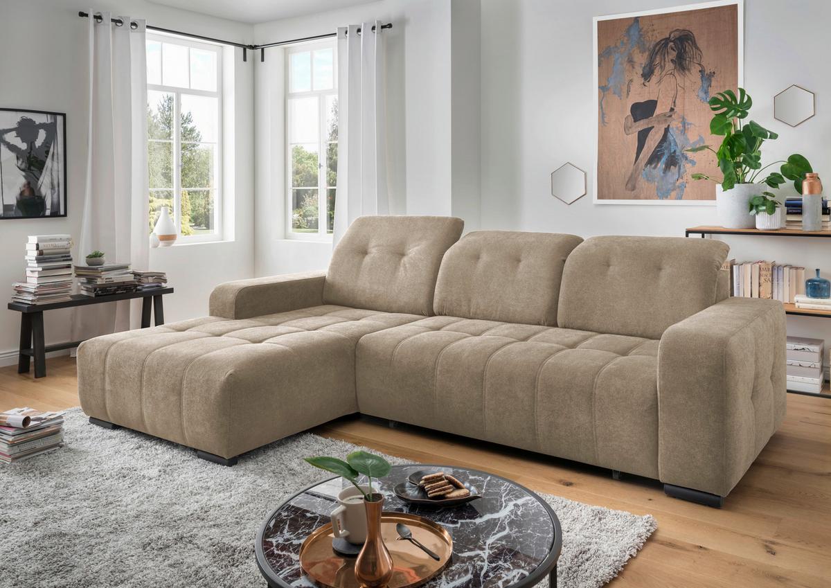 Ecksofa Vicari Hellbraun S: 292x185 Cm - Hellbraun/Schwarz, MODERN, Textil (292/185cm) - Livetastic