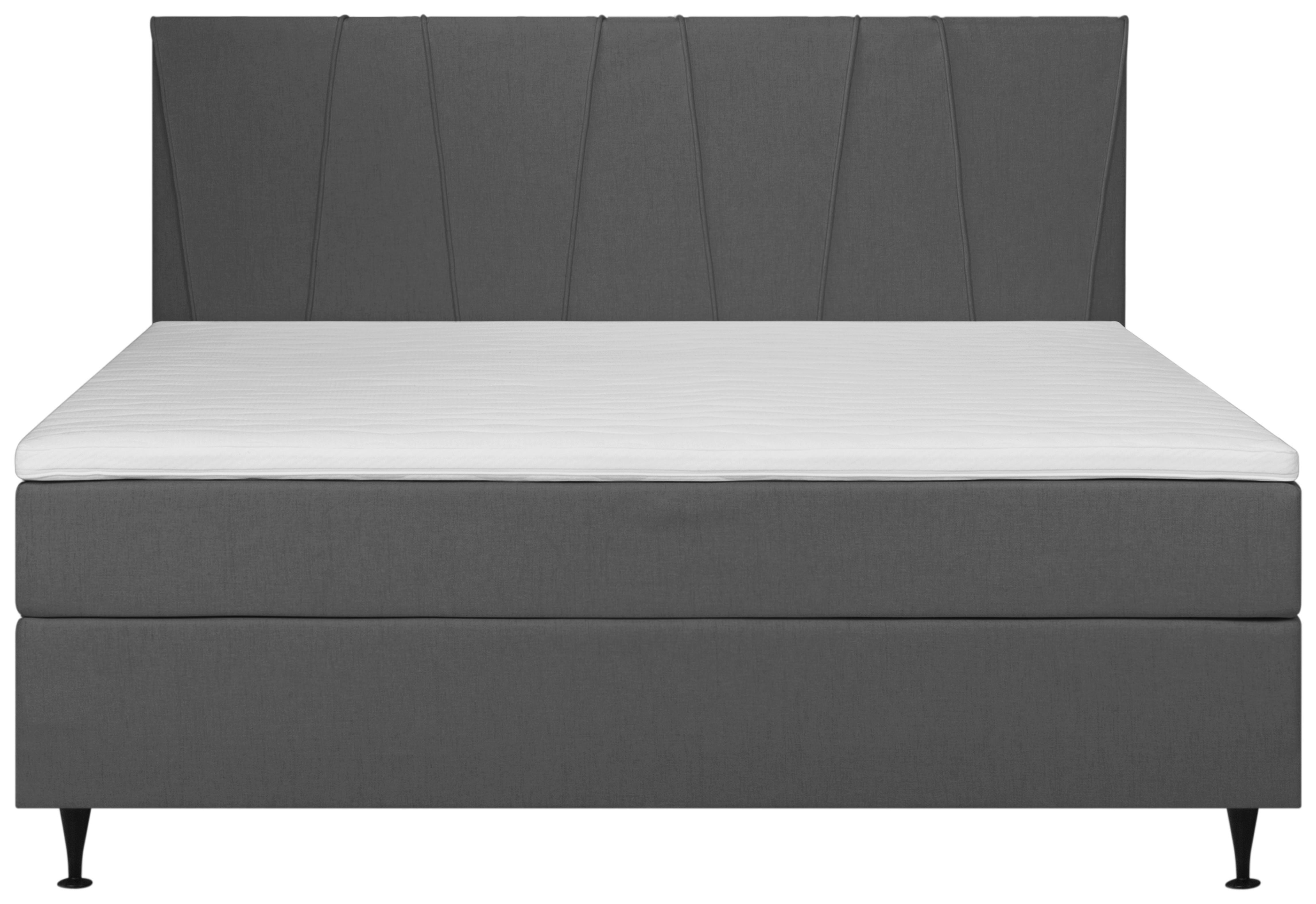 Boxspringbett Mit Topper 160x200 Cm Wels, Dunkelgrau - Graphitfarben/Schwarz, MODERN, Textil (160/200cm) - MID.YOU