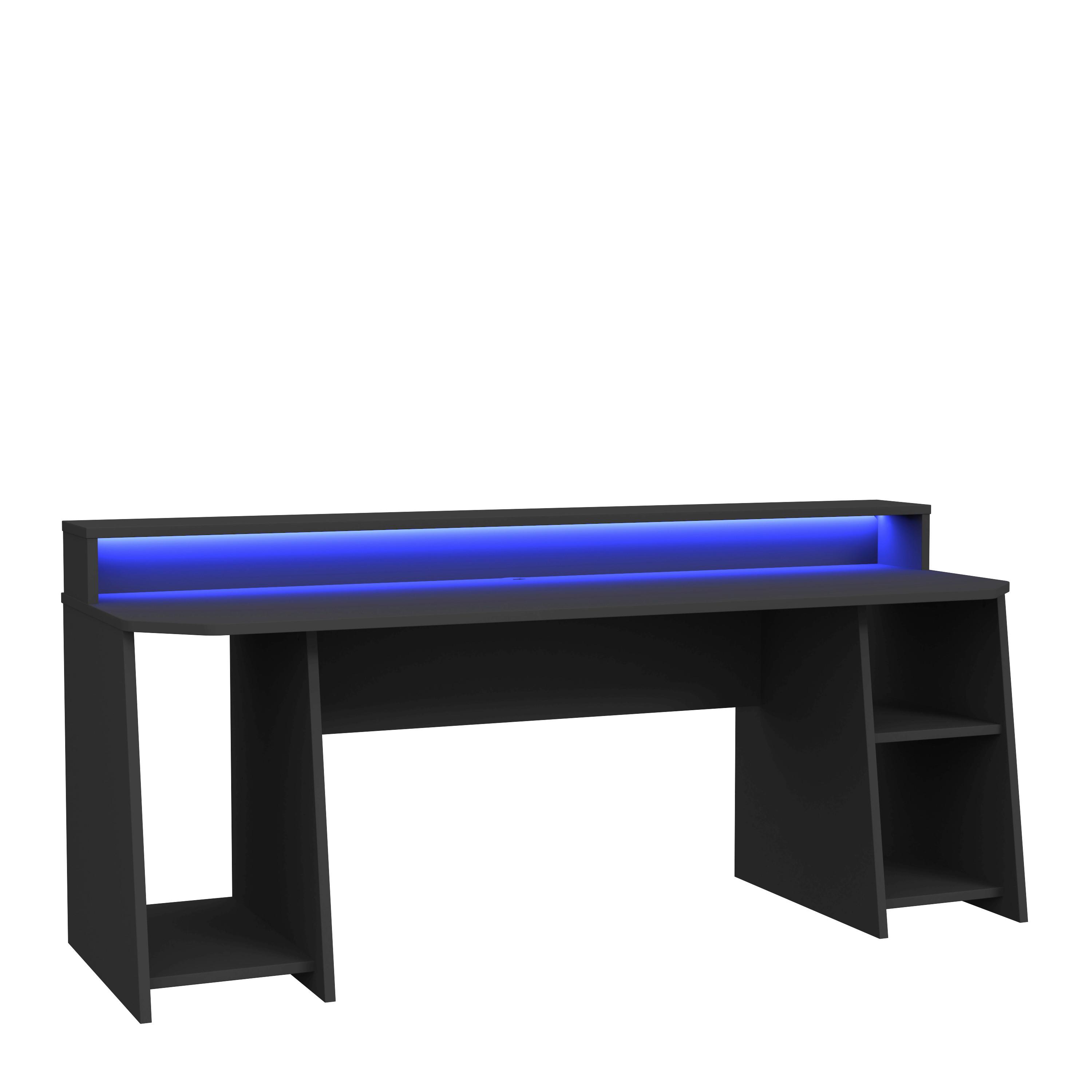 Gaming Tisch mit Stauraum und Aufsatz B 200cm H 91cm Tezaur - Schwarz, MODERN, Holzwerkstoff/Kunststoff (200/72/91cm) - MID.YOU