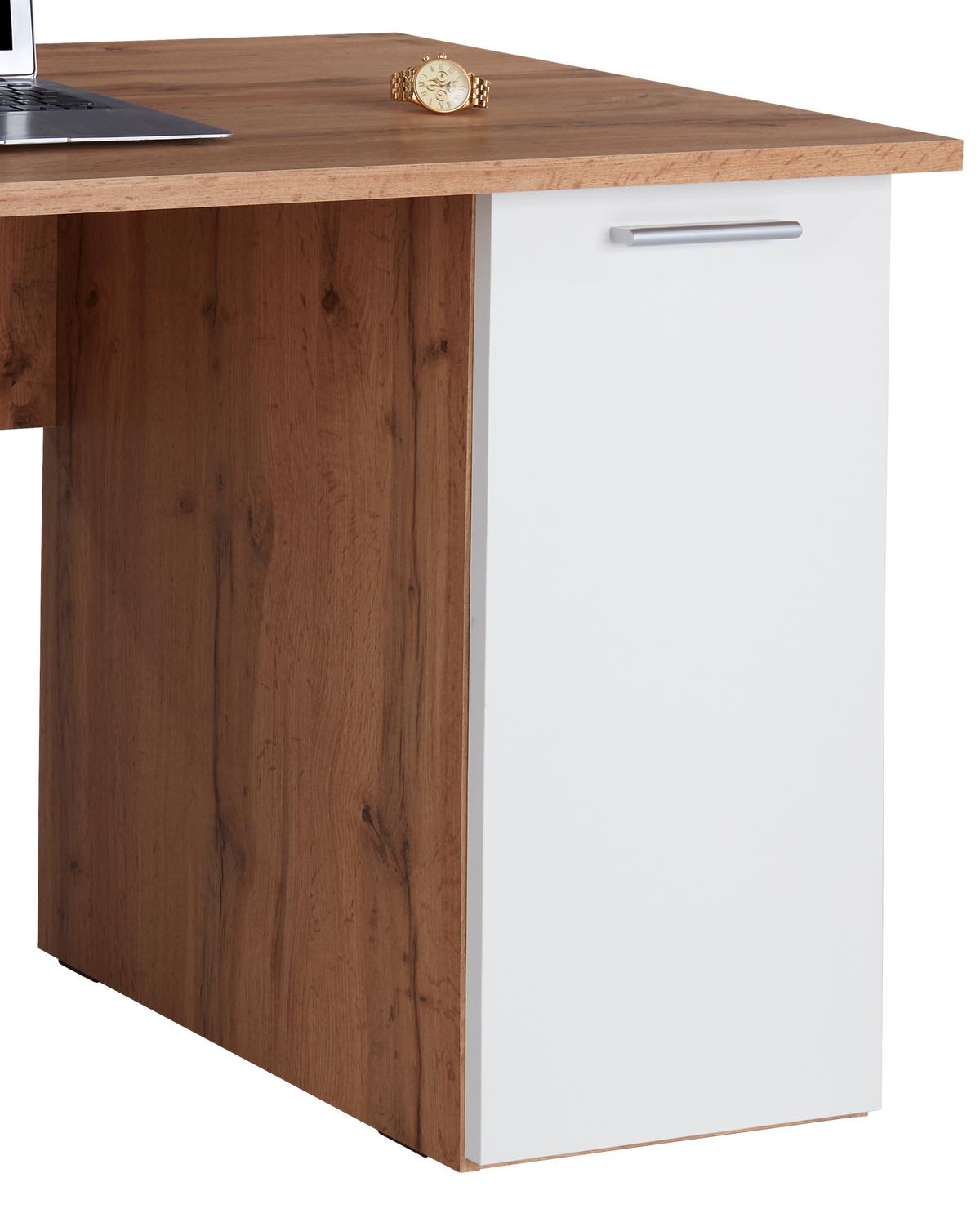 Schreibtisch mit Stauraum B 138 cm H 76cm Mx 143 Eiche Dekor - Eichefarben/Weiß, MODERN, Holzwerkstoff (138/76cm)
