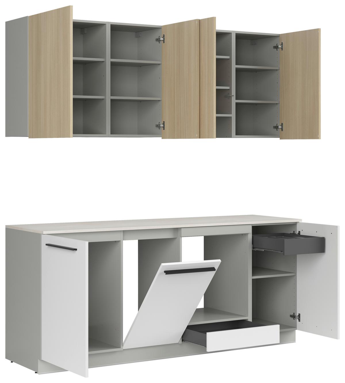 Kuchynská linka, š.210 cm vr.pasparty, dekorač.obkladu - čierna/sivá, Basics, kompozitné drevo/plast (210cm) - Visiona