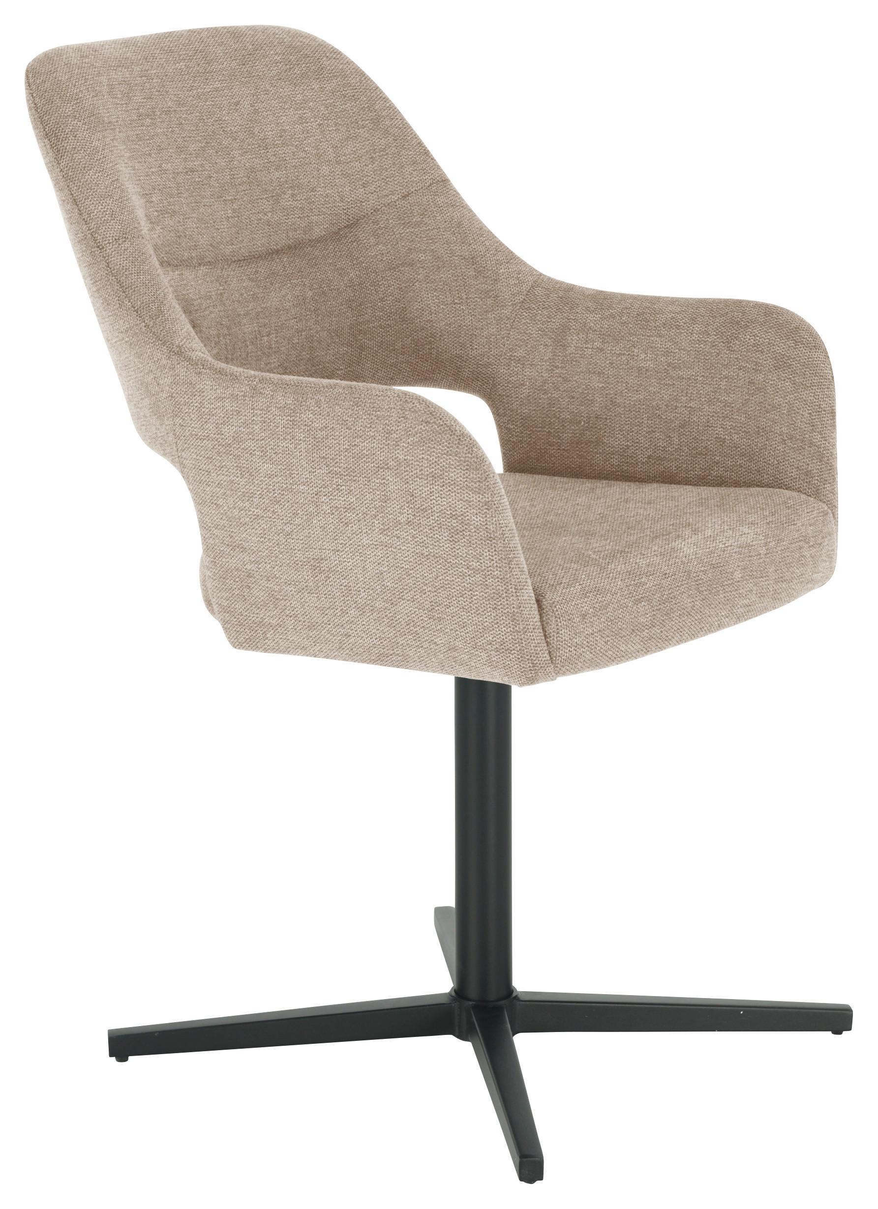 Armlehnstuhl Alexis Leinenoptik Taupe, B: 56 cm - Taupe/Schwarz, MODERN, Holz/Textil (56/86/63cm) - MID.YOU