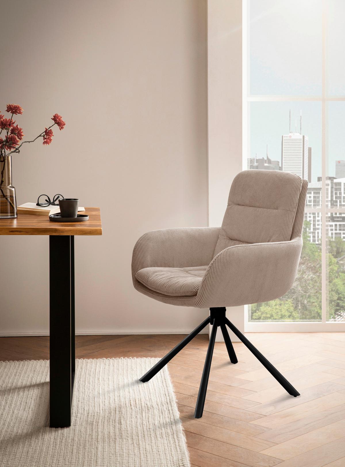 Armlehnstuhl Beige B: 60cm - Beige/Schwarz, MODERN, Textil/Metall (60/89/64cm) - Livetastic