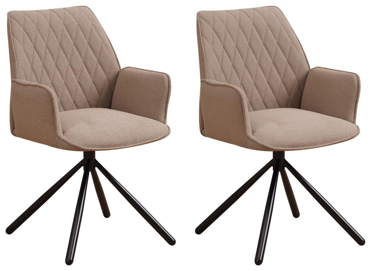 Armlehnstuhl Reims Taupe Gepolstert 2er-Set - Taupe/Schwarz, Design, Textil/Metall (56/97/52,5cm) - MID.YOU