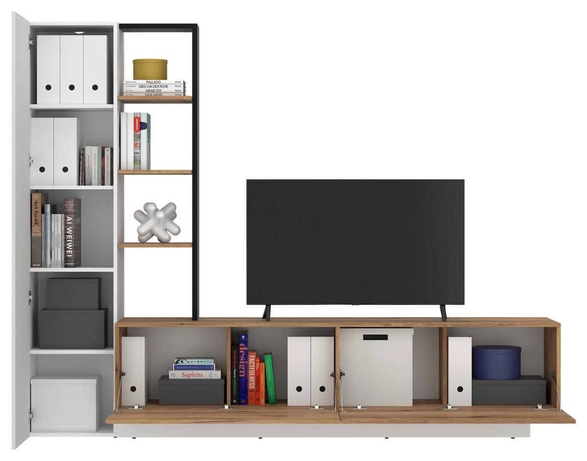 Szekrénysor Tevisa - tölgyfa színű/fekete, Modern, faalapú anyag (230/180/41,6cm)