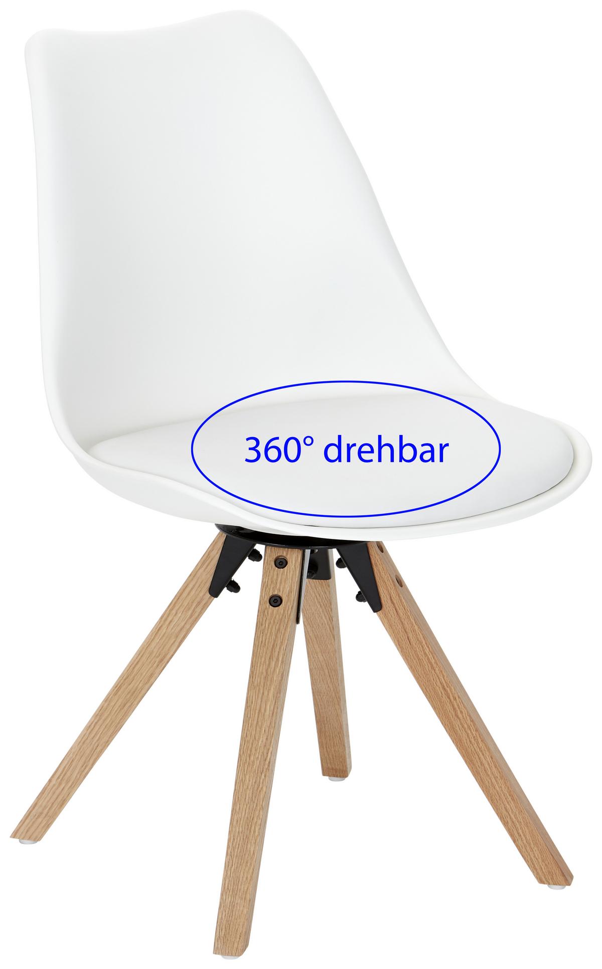 Schalenstuhl Malmö Weiß Lederlook Drehbar 2er-Set - Eichefarben/Weiß, MODERN, Holz/Kunststoff (56/85/49cm) - Luca Bessoni