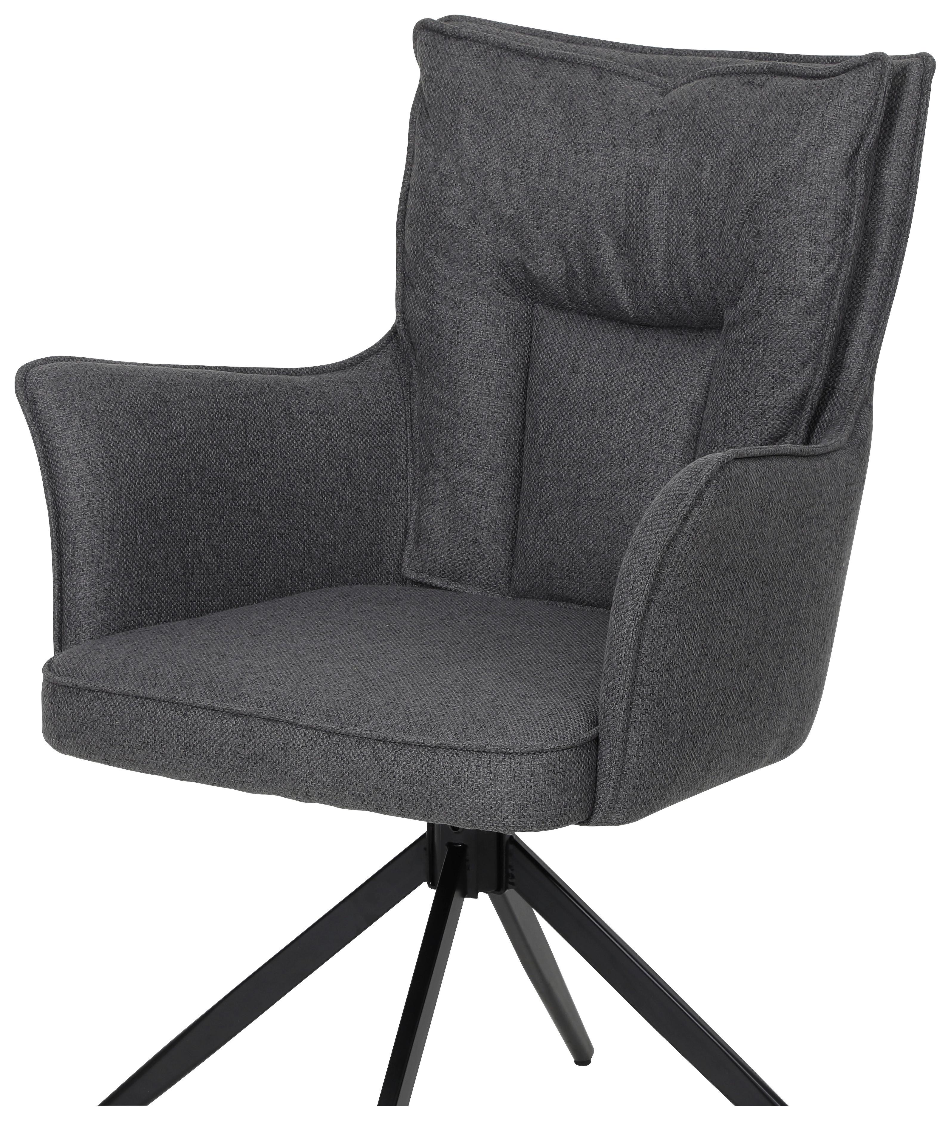 Armlehnstuhl Elisa Leinenoptik Dunkelgrau B: 65cm - Dunkelgrau/Schwarz, KONVENTIONELL, Textil/Metall (65/89/64cm)