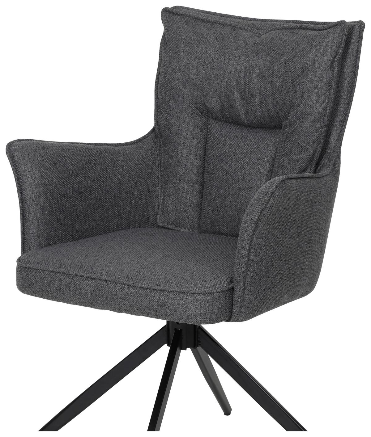 Armlehnstuhl Elisa Leinenoptik Dunkelgrau B: 65cm - Dunkelgrau/Schwarz, KONVENTIONELL, Textil/Metall (65/89/64cm)