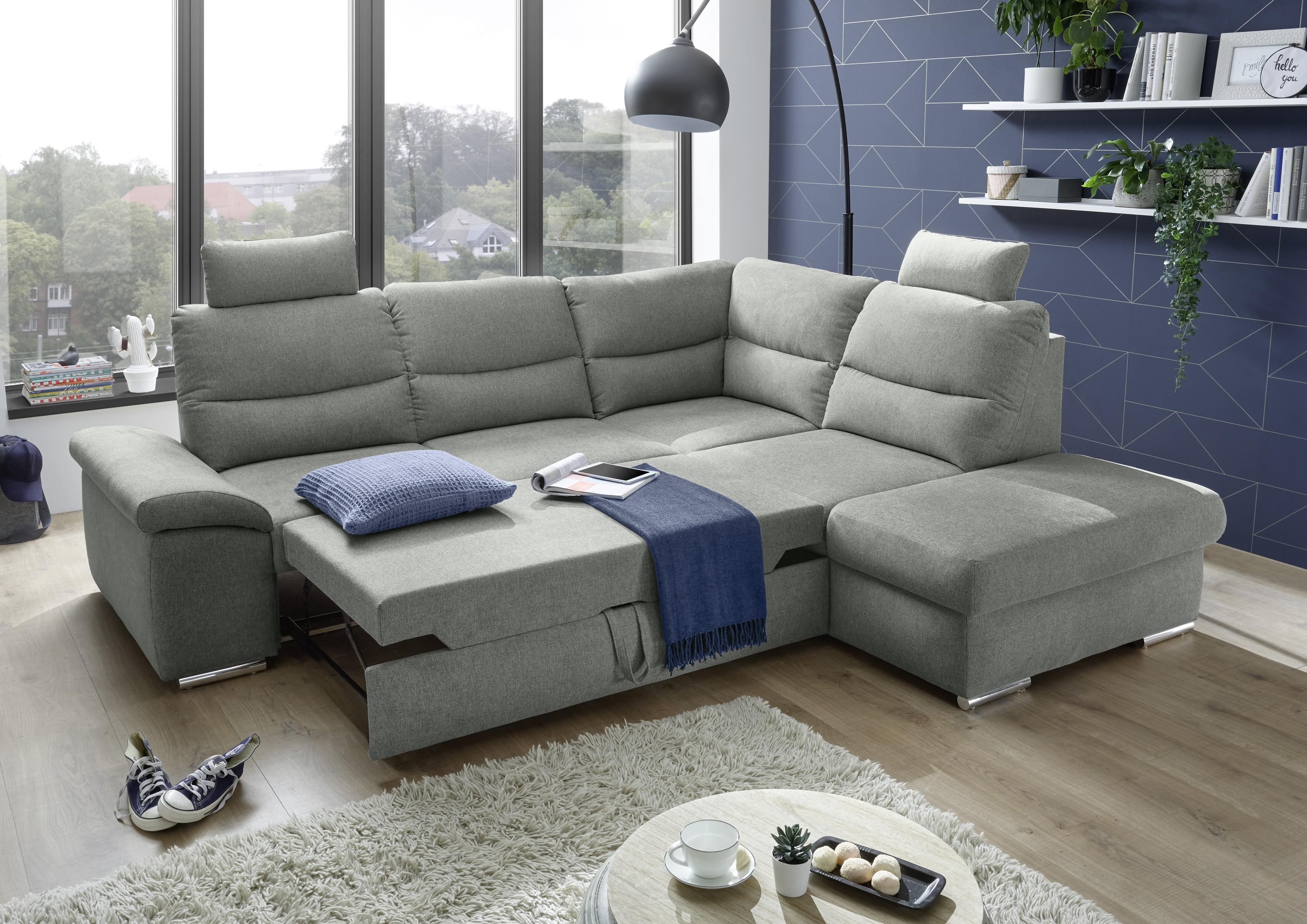 Rozkládací Sedací Souprava Alma Světle Šedá - šedá/barvy stříbra, Basics, kompozitní dřevo/textil (218/257cm) - MID.YOU