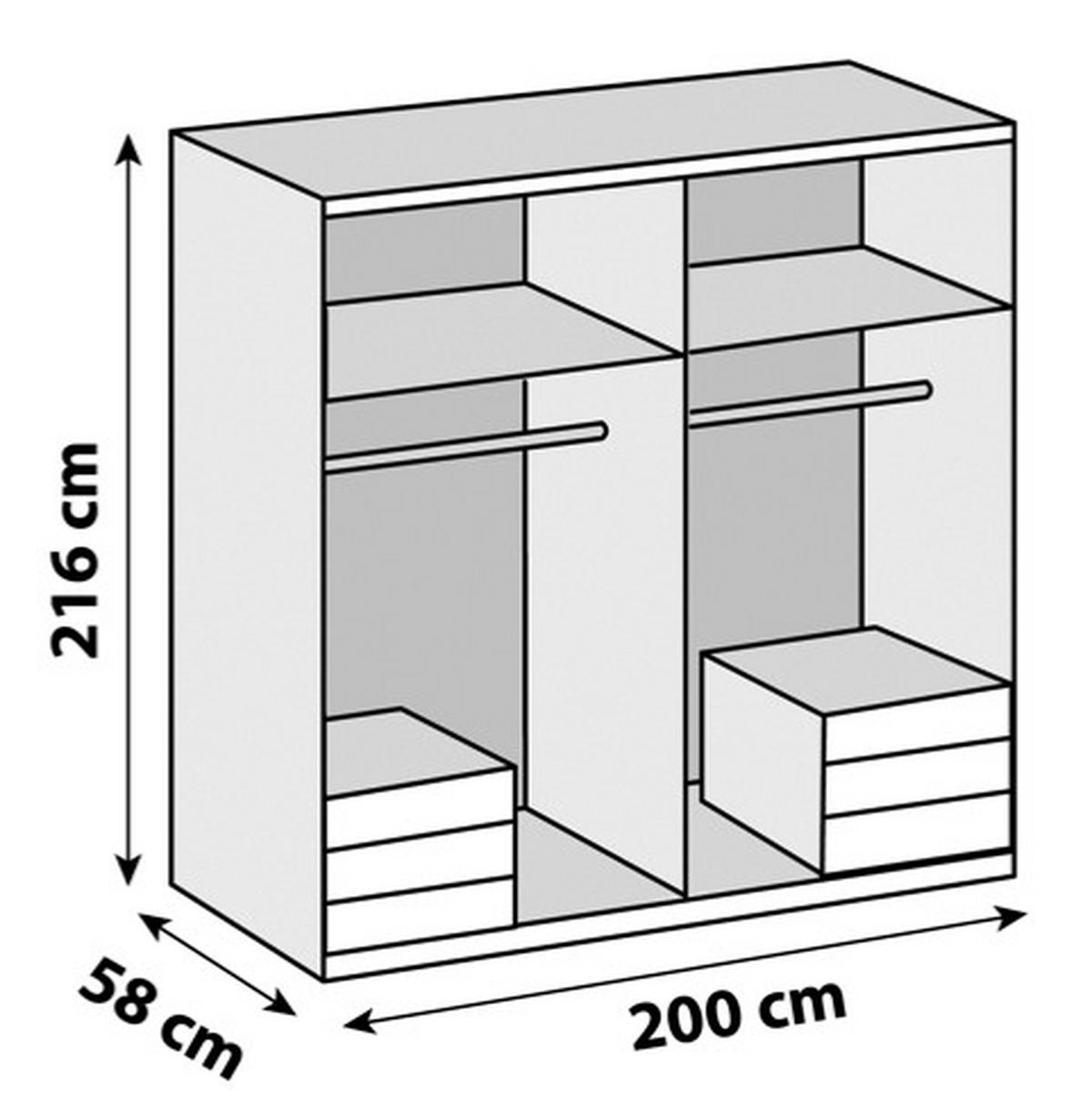 Drehtürenschrank Mit Spiegel 200cm Level 36a, Eichendekor - Eichefarben/Silberfarben, MODERN, Glas/Holzwerkstoff (200/216/58cm) - MID.YOU