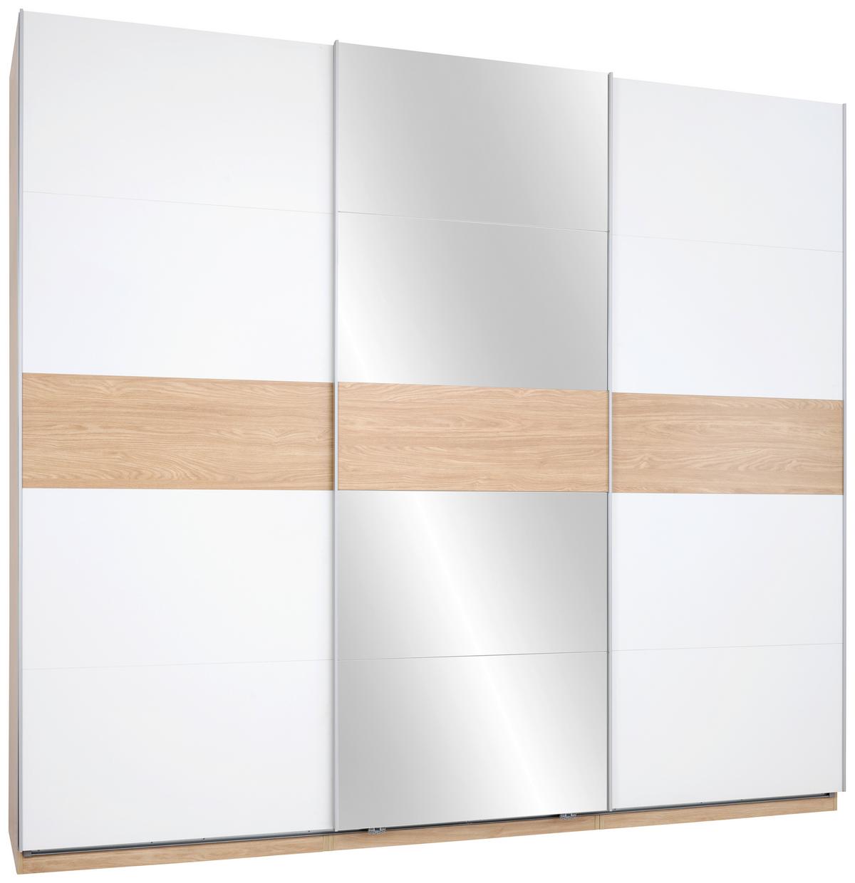 Schwebetürenschrank Mit Spiegel 273cm Unit, Weiß/Eiche - Eichefarben/Weiß, KONVENTIONELL, Holzwerkstoff (273/242/58cm) - Ondega