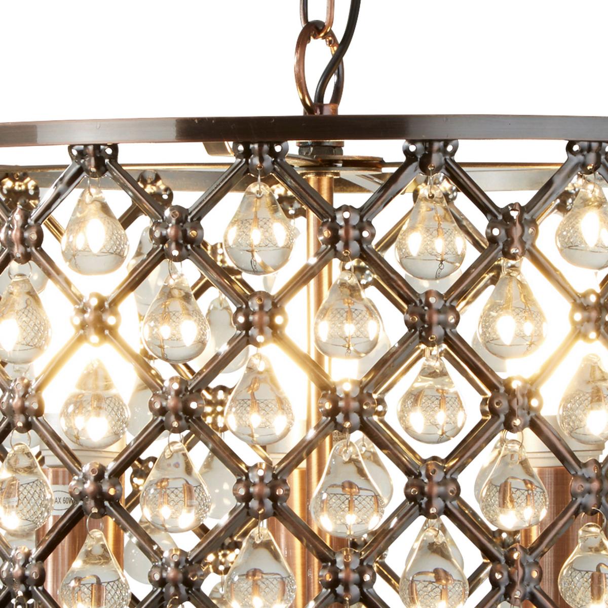 Hängeleuchte Marquise H: 100 Cm, 3-Flammig Höhenverstellbar - Kupferfarben, LIFESTYLE, Glas/Metall (38/100cm)