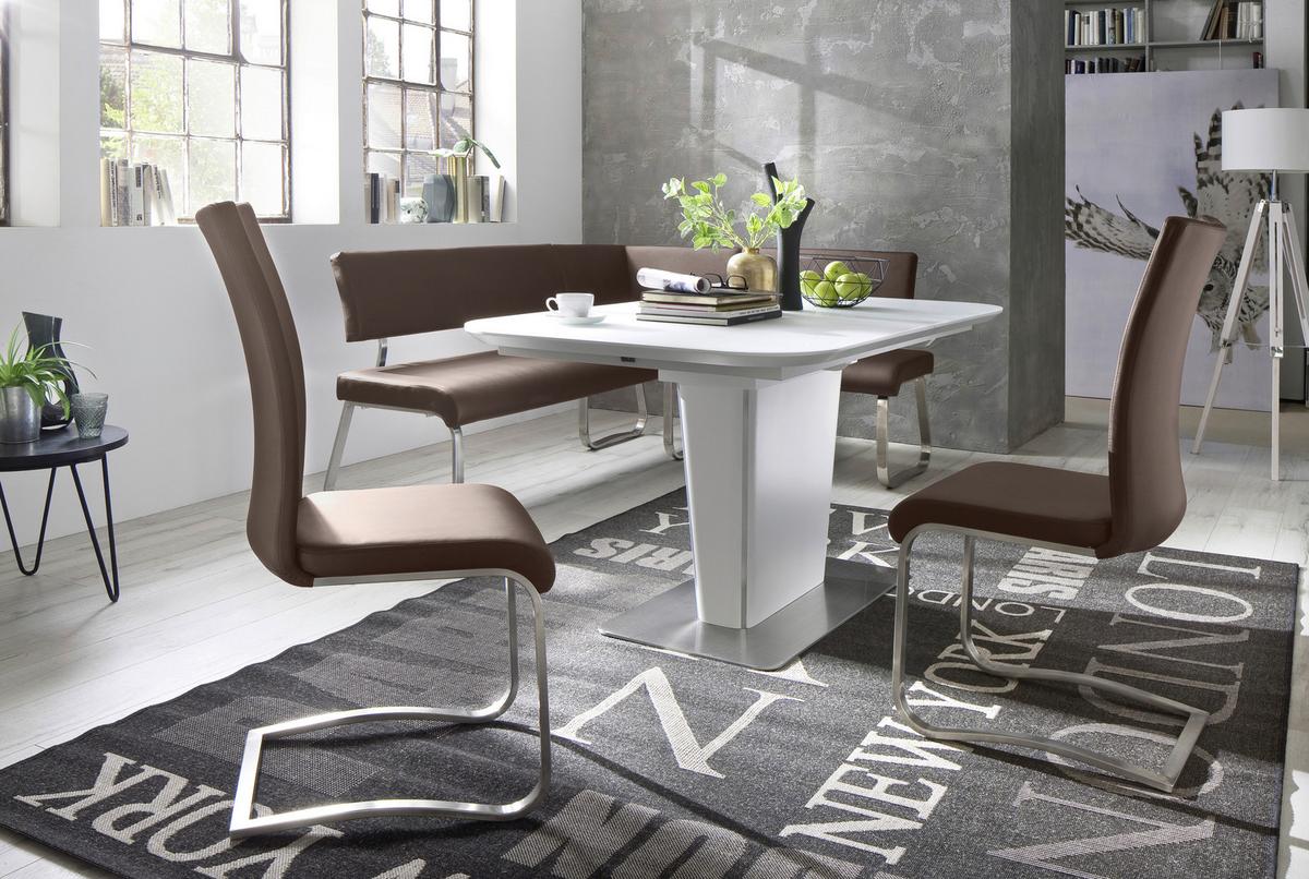 Eckbank Braun Lederlook Arco 200x150 Cm - Edelstahlfarben/Braun, Design, Textil/Metall (200/150cm) - Livetastic