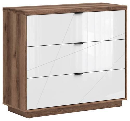 Kommode 106 cm Forn Chest Of Drawers, Eiche Dekor - Eichefarben/Weiß Hochglanz, Design, Holzwerkstoff (106/93/42,5cm)