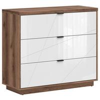 Kommode 106 Cm Forn Chest Of Drawers, Eiche Dekor - Eichefarben/Weiß Hochglanz, Design, Holzwerkstoff (106/93/42,5cm)