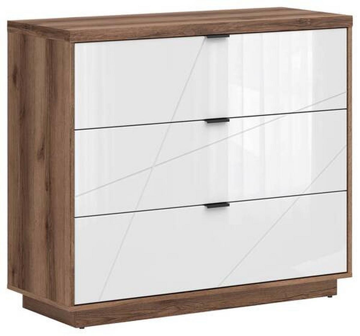 Kommode 106 Cm Forn Chest Of Drawers, Eiche Dekor - Eichefarben/Weiß Hochglanz, Design, Holzwerkstoff (106/93/42,5cm)