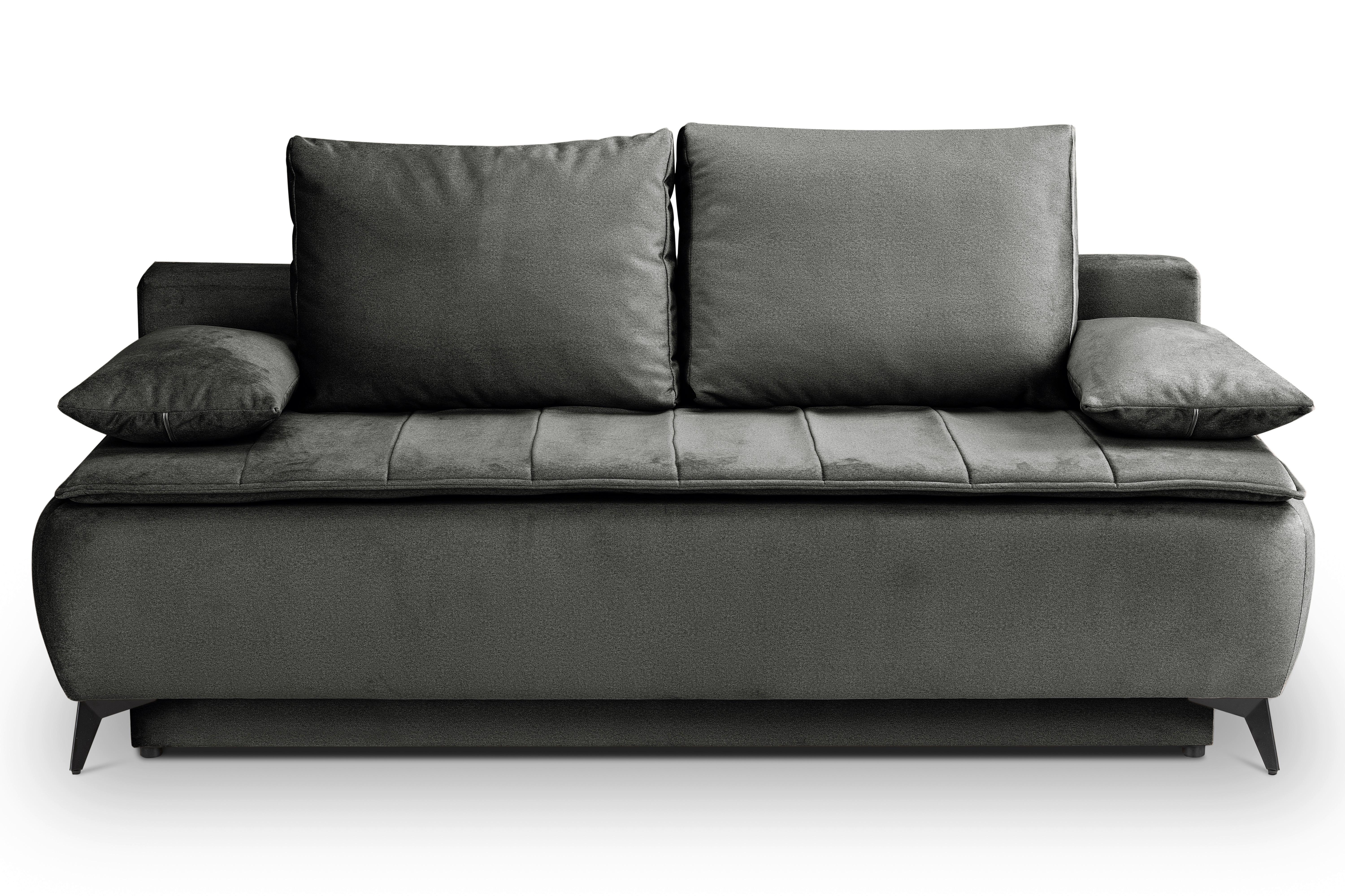 Schlafsofa Sendi Greige B: 210cm - Greige/Schwarz, Basics, Holz/Textil (210/103/90cm) - MID.YOU