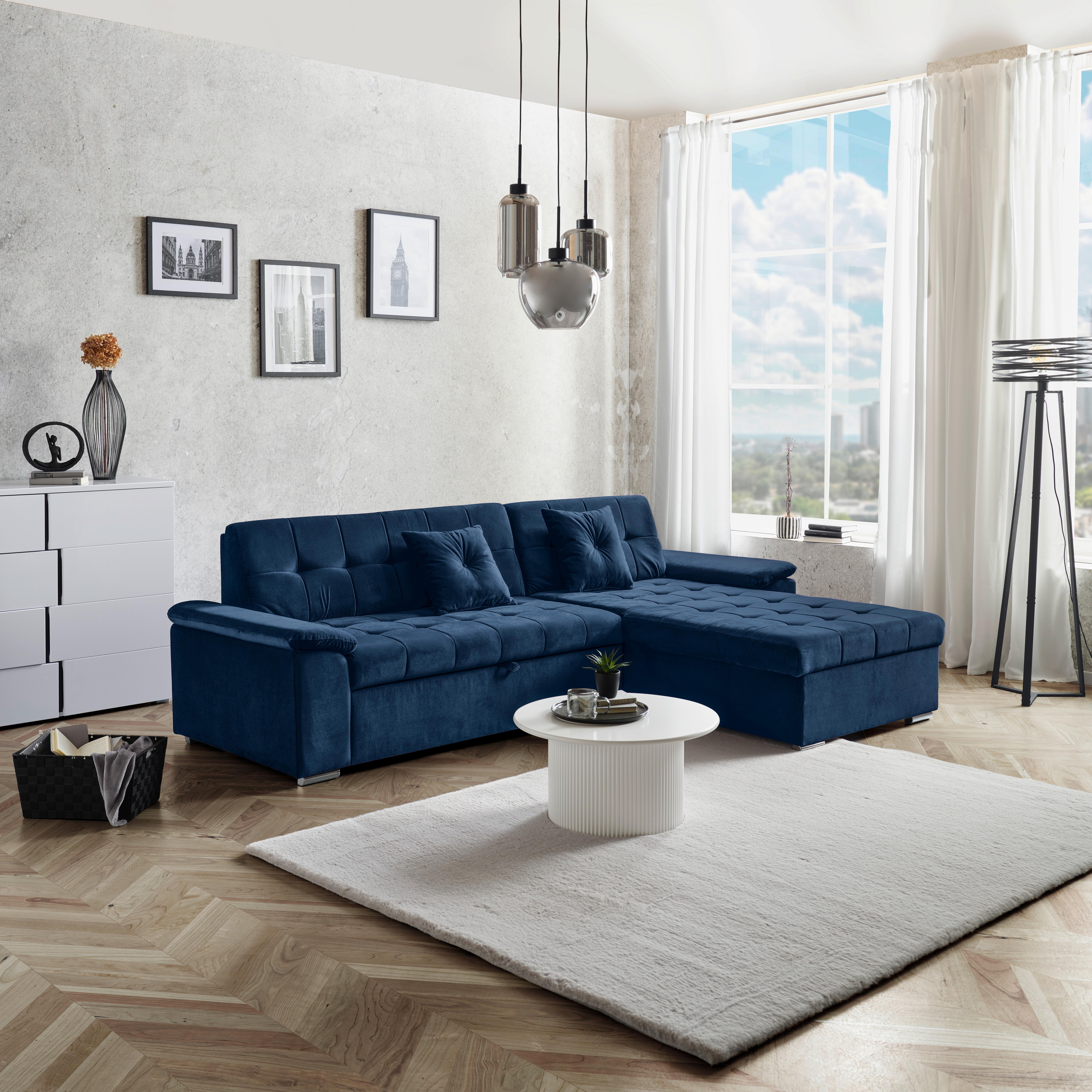 Rohová sedačka KEATON, obojstranná, modrá tk. KRONOS - modrá, Basics, textil (263/169cm) - Livetastic