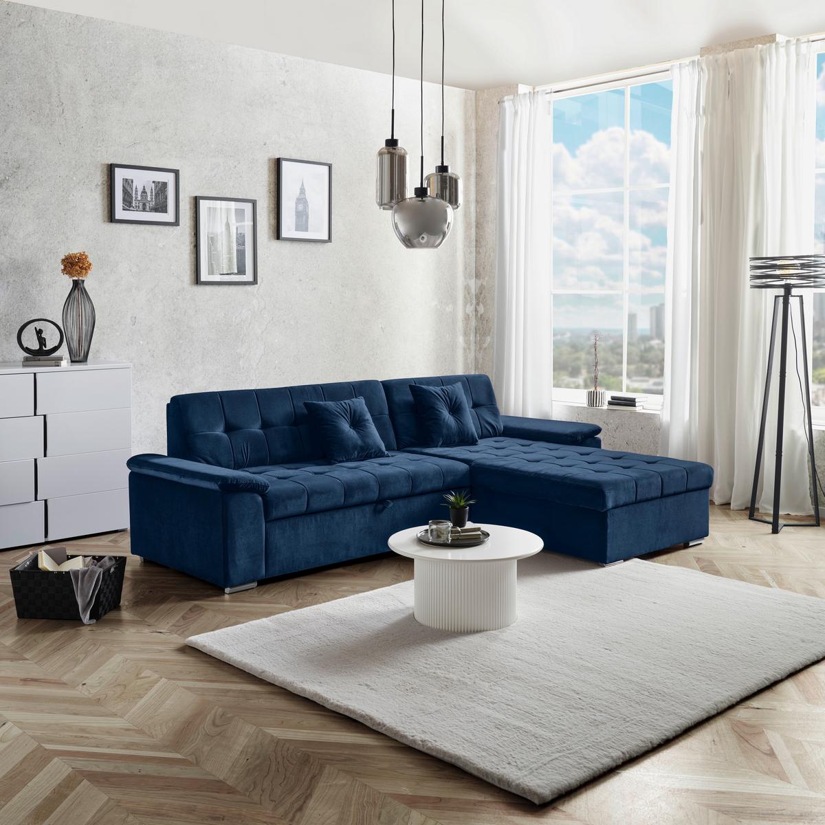 Sedacia súprava KEATON modrá, obojstranná montáž - modrá, Basics, textil (263/169cm) - Livetastic
