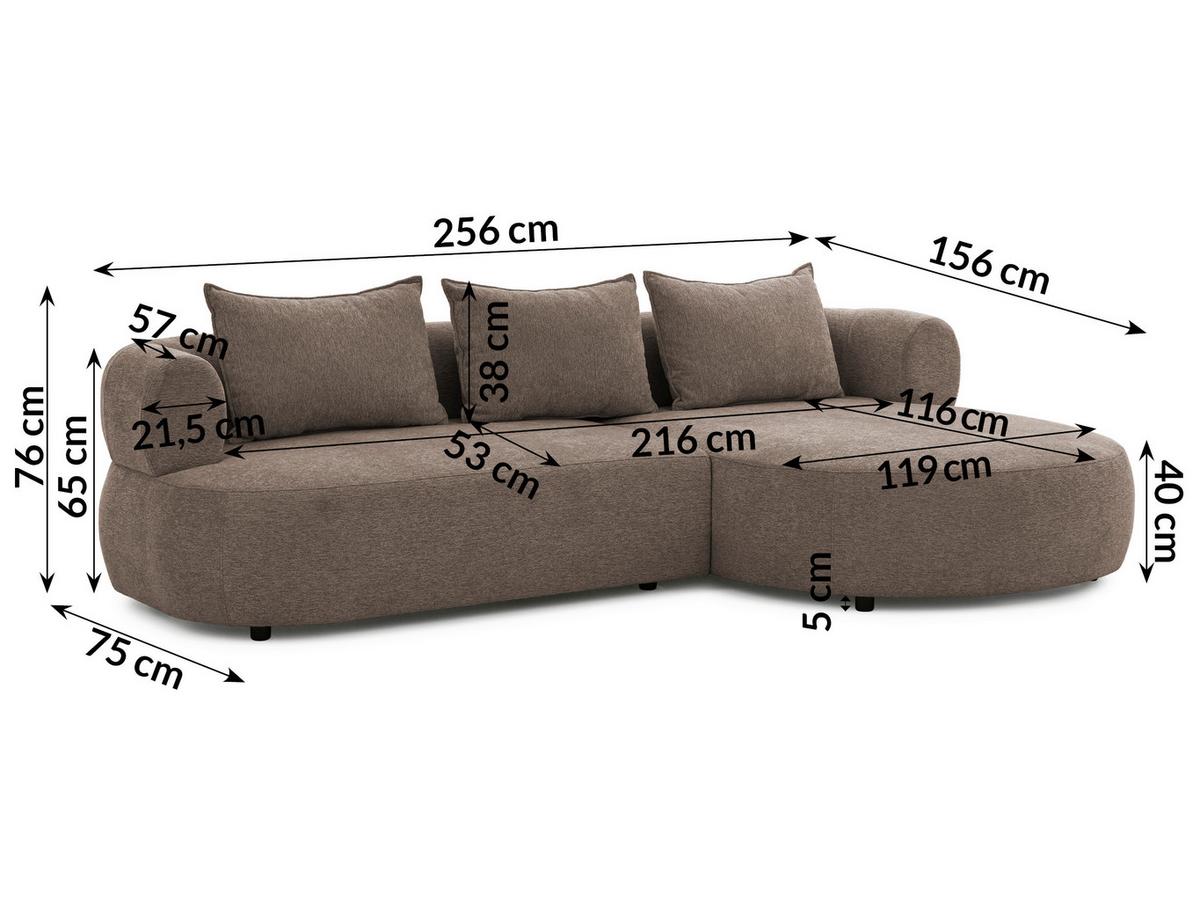 Ecksofa Ferro Braun S: 256x156 cm - Schwarz/Braun, Design, Textil (256/156cm) - Livetastic