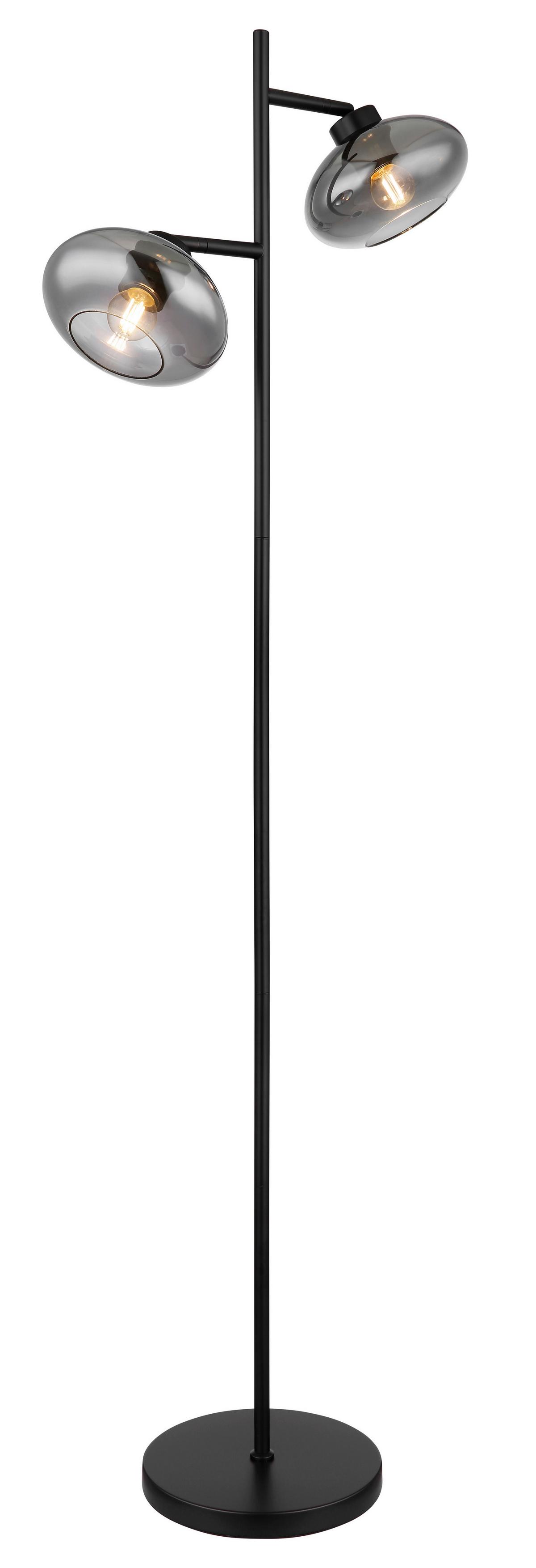 Stehlampe Schwarz Mit Fußschalter, Rauchglas - Schwarz/Grau, Design, Glas/Metall (48/25/150cm) - Globo