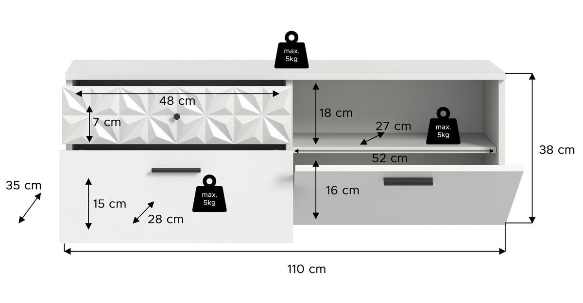 Schuhschrank Prisma Weiß B: 110 cm - Weiß, Design, Holzwerkstoff (110/38/35cm) - MID.YOU