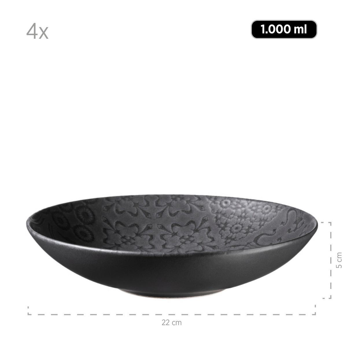 Tafelservice Schwarz 4 Personen 12-Teilig - Schwarz, Basics, Keramik - Mäser