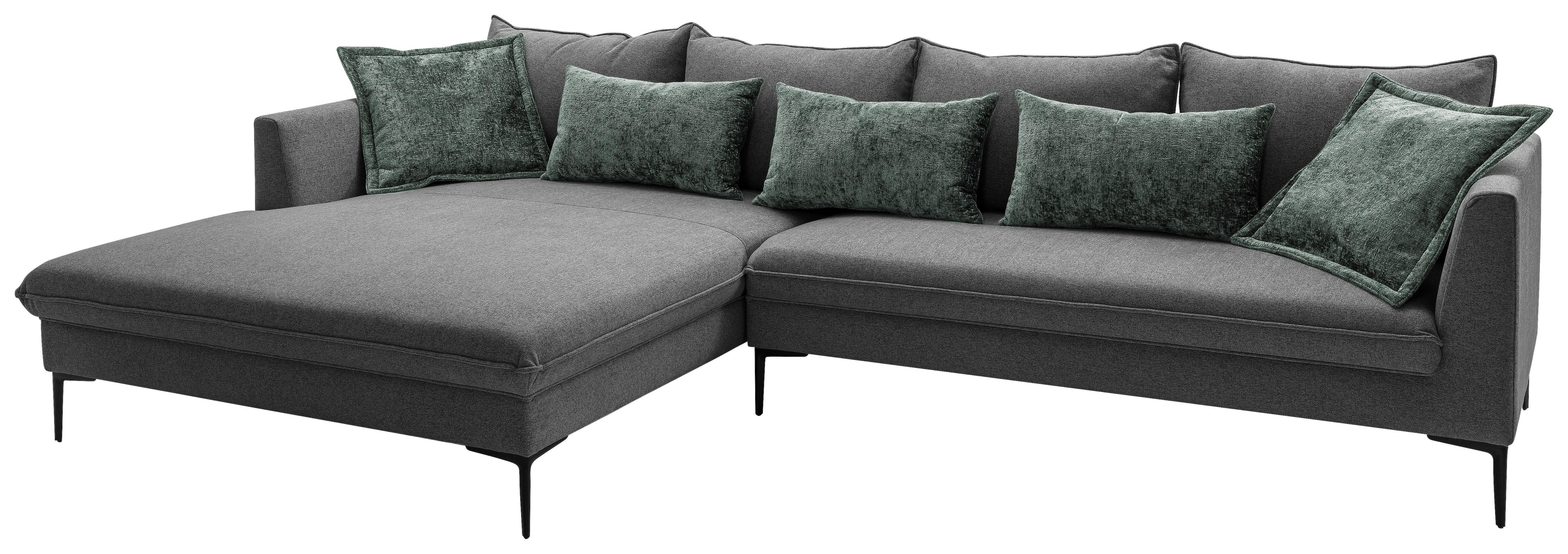 Ecksofa Piazza Dunkelgrau S: 187x321cm - Dunkelgrau/Schwarz, Design, Textil (187/321cm) - Livetastic