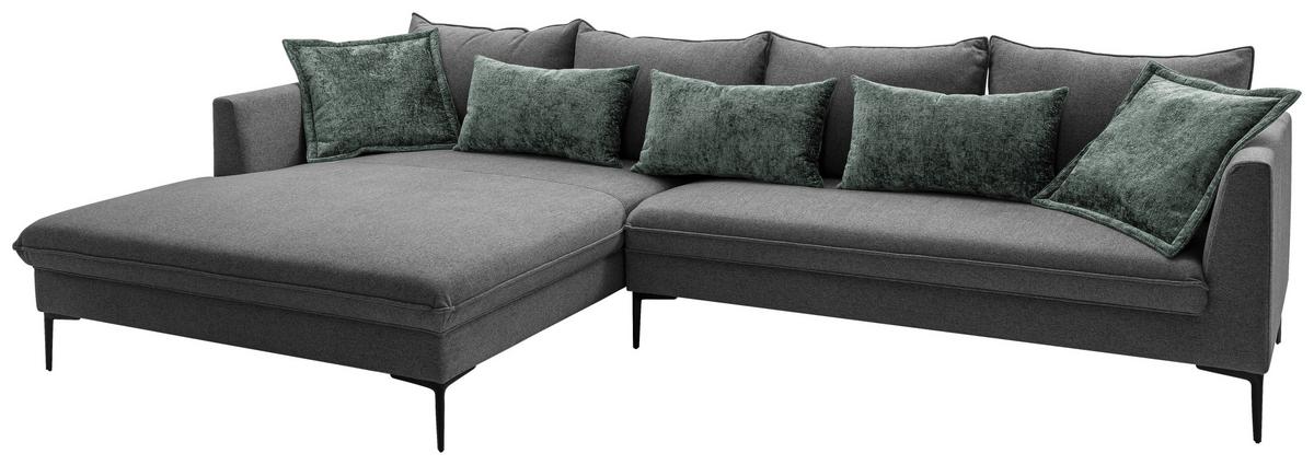 Ecksofa Piazza Dunkelgrau S: 187x321cm - Dunkelgrau/Schwarz, Design, Textil (187/321cm) - Livetastic