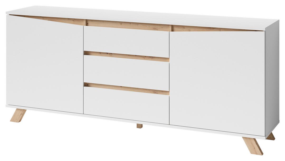 Sideboard B: 180 cm Valentin 03, Weiß/Eiche Dekor - Eiche Artisan/Weiß, MODERN, Holzwerkstoff (180/76/38cm) - MID.YOU