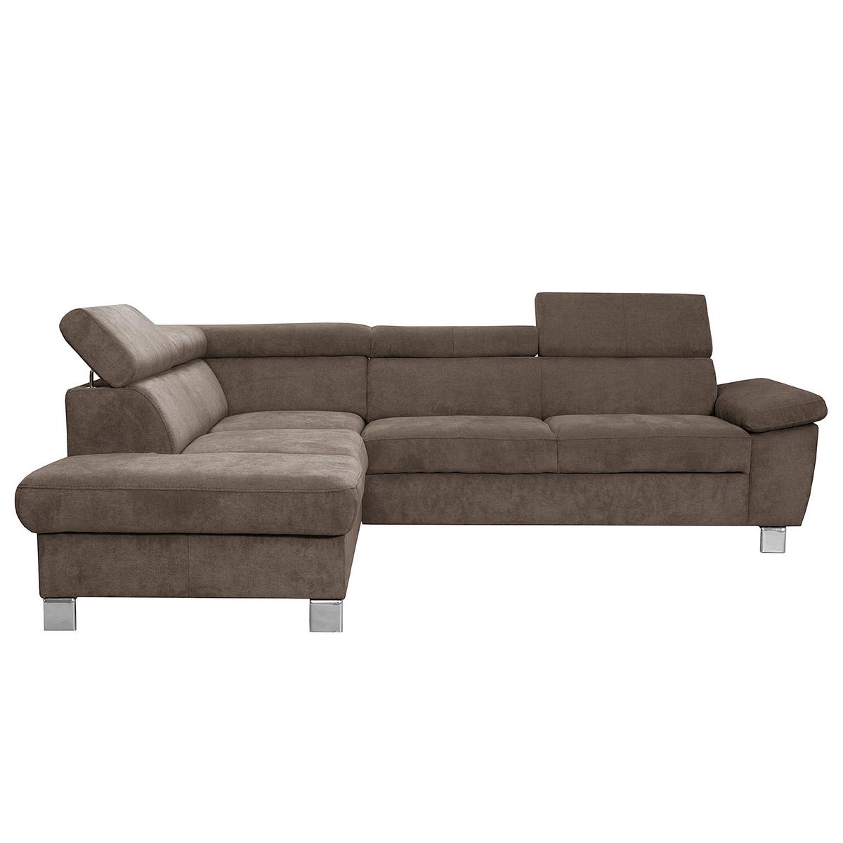 Ecksofa Lugano Mikrofaser Dunkelbraun 208x248 - Chromfarben/Dunkelbraun, Design, Textil (208/248cm) - Livetastic