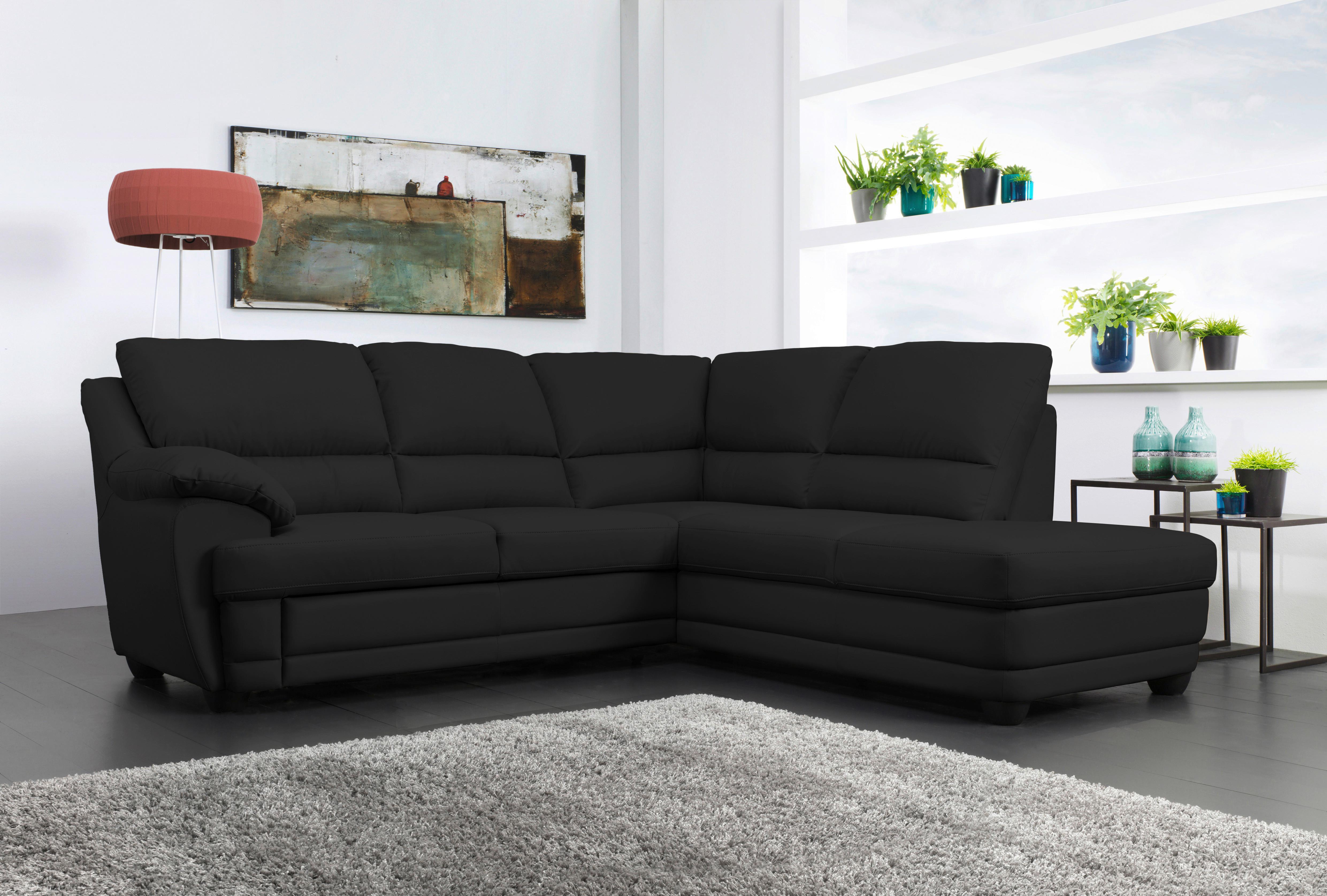 Ecksofa Nebolo Schwarz Lederlook - Schwarz, Design, Textil (245/225cm) - Livetastic