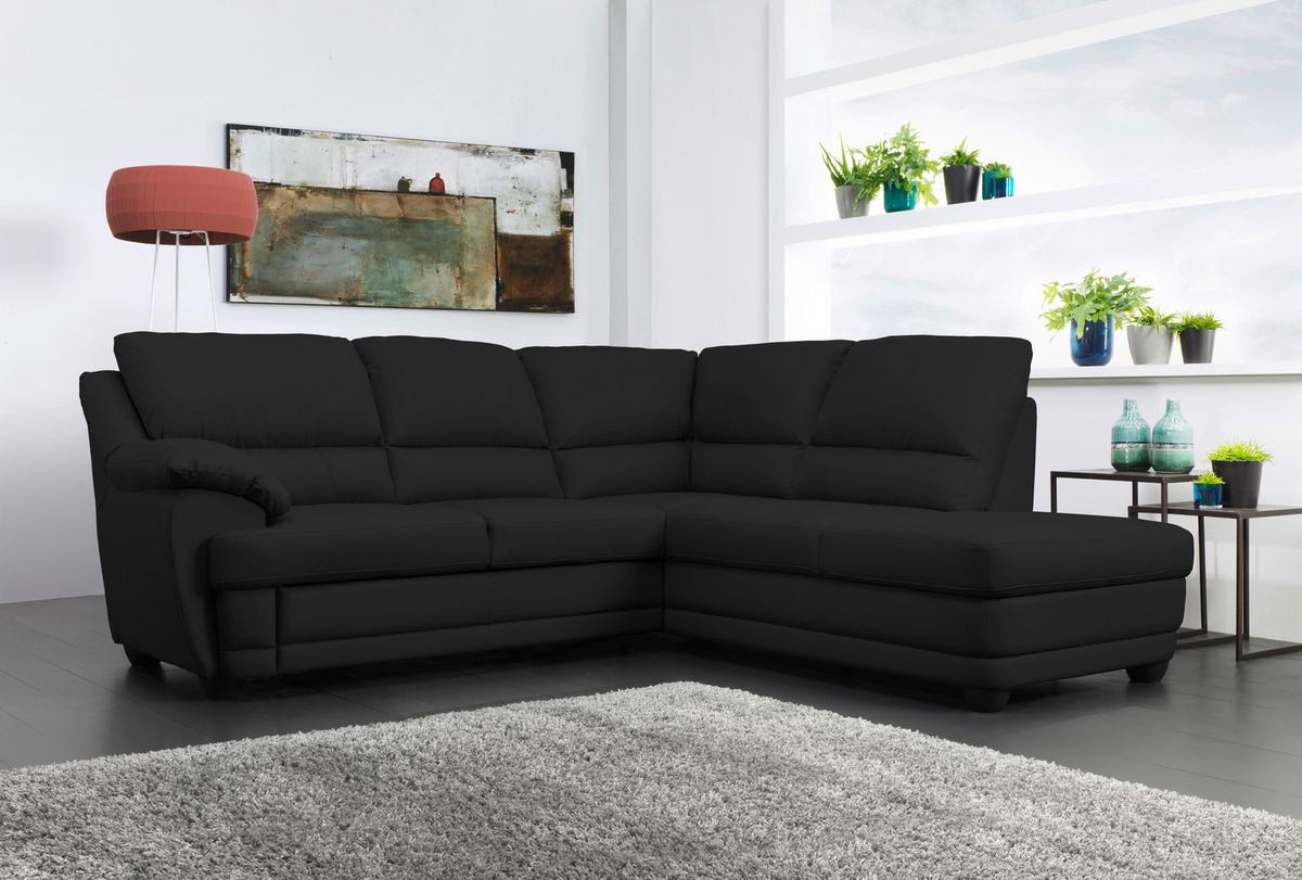 Ecksofa Nebolo Schwarz Lederlook - Schwarz, Design, Textil (245/225cm) - Livetastic