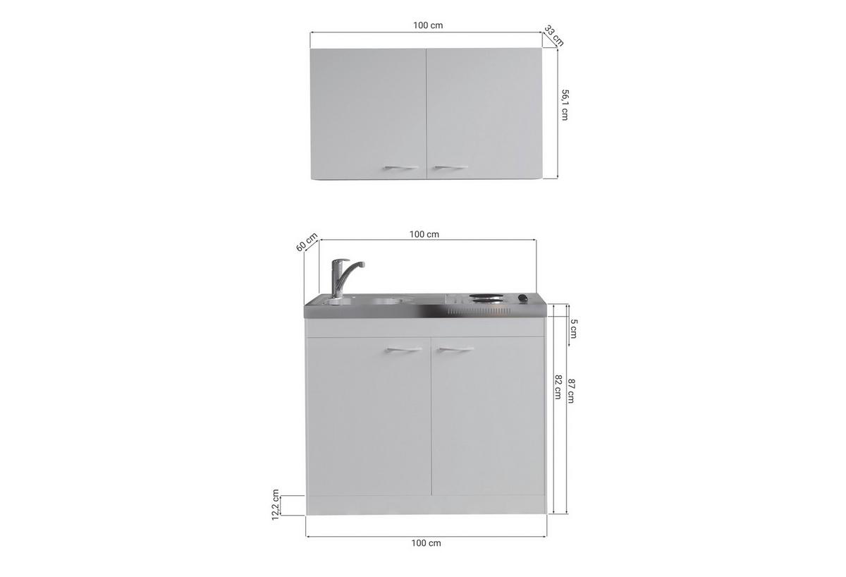 Miniküche Levin Weiß B: 100cm - Weiß, Basics, Holzwerkstoff (100cm) - Respekta
