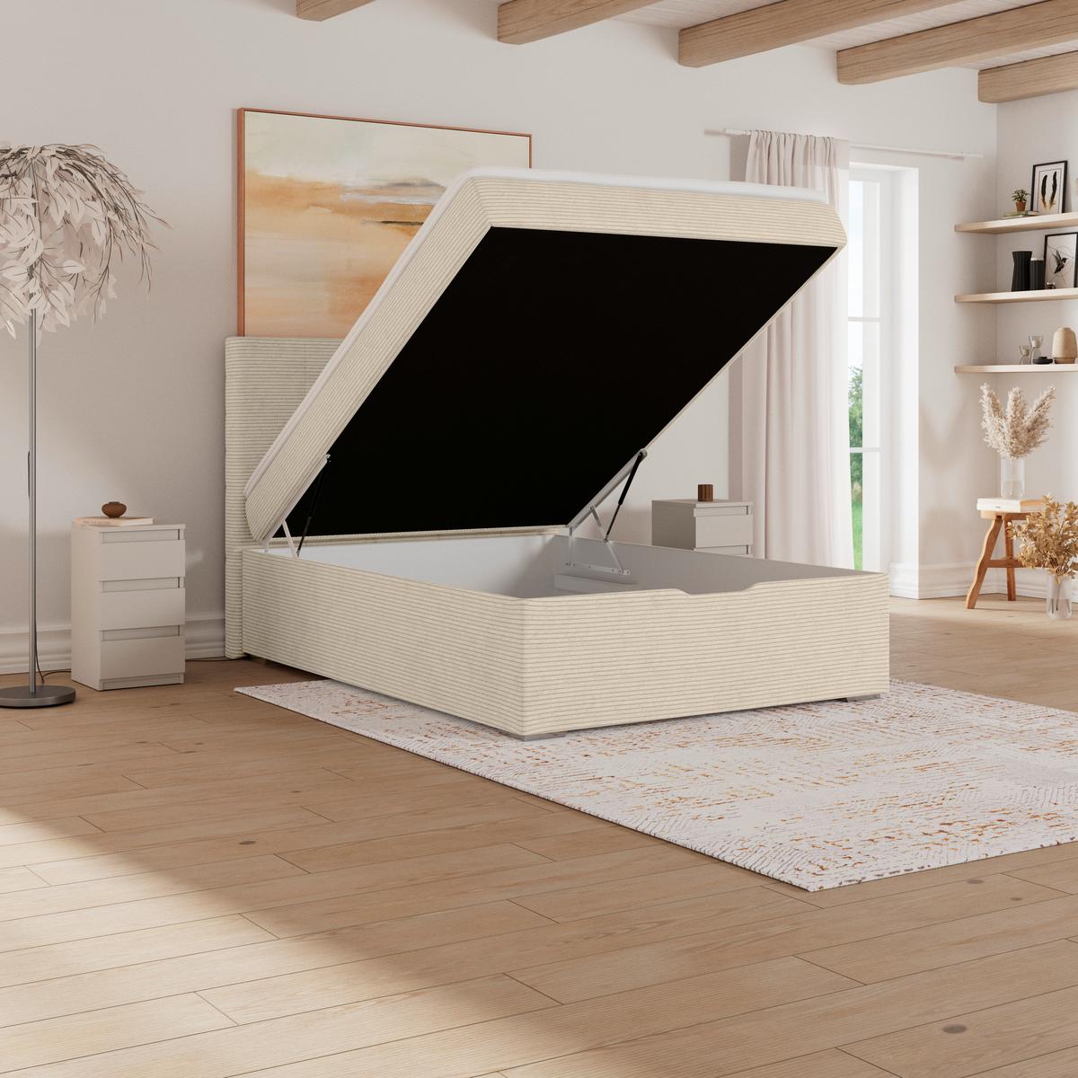 Čalúnená posteľ ADRIA 120x200 cm, šampanská - šampanská/chrómová, Konventionell, drevo/textil (120/200cm)