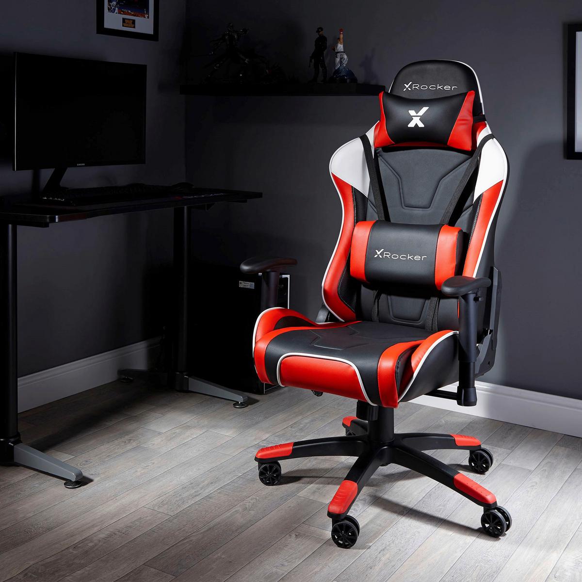 Gaming Stuhl Agility Esports Lederlook, Schwarz/rot/weiß - Rot/Schwarz, MODERN, Kunststoff/Textil (59,9/122/66cm) - X Rocker
