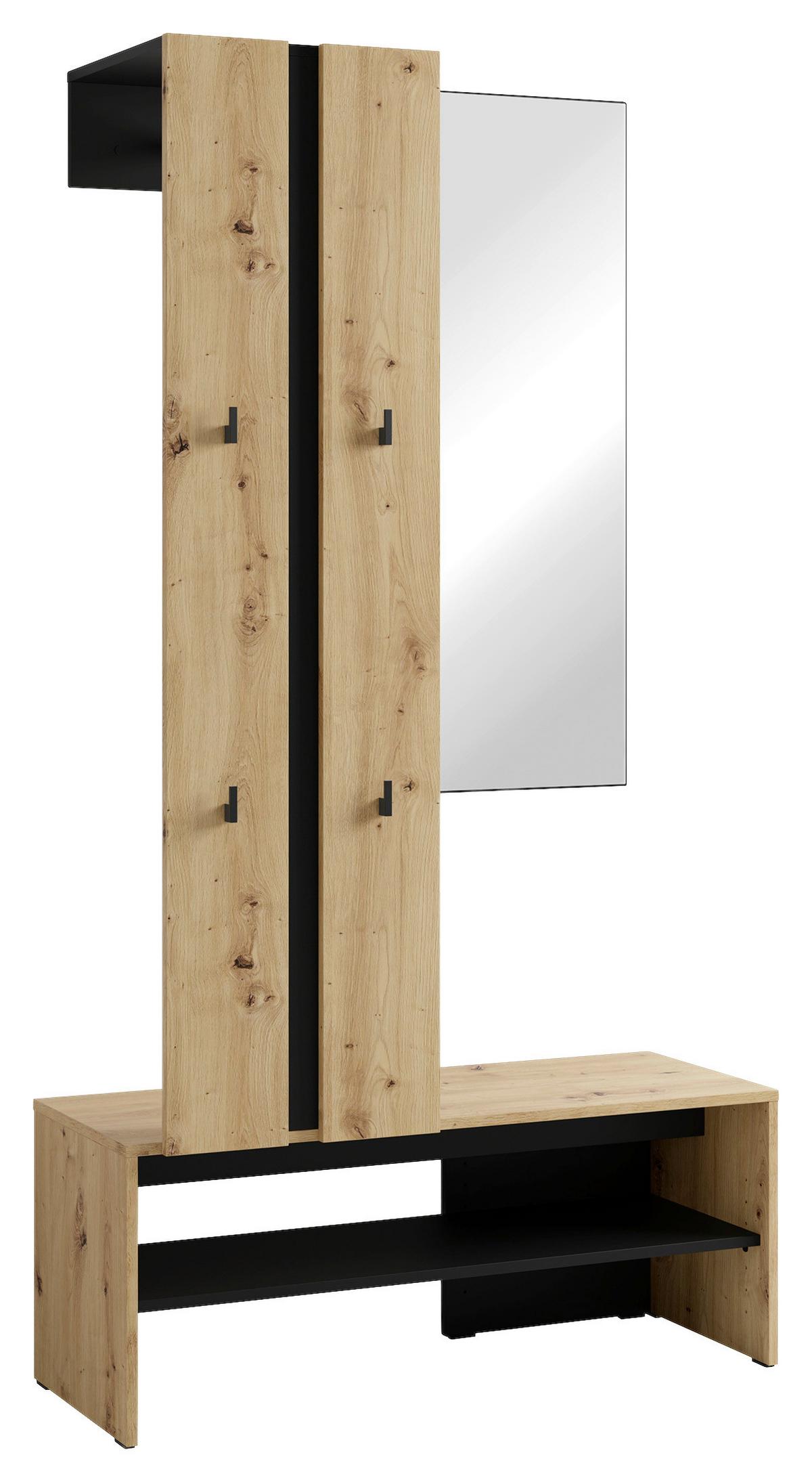 Garderobe Nante Set Eiche Artisan/Schwarz B: 100cm - Schwarz/Eiche Artisan, Design, Holzwerkstoff (100/186/40cm) - MID.YOU