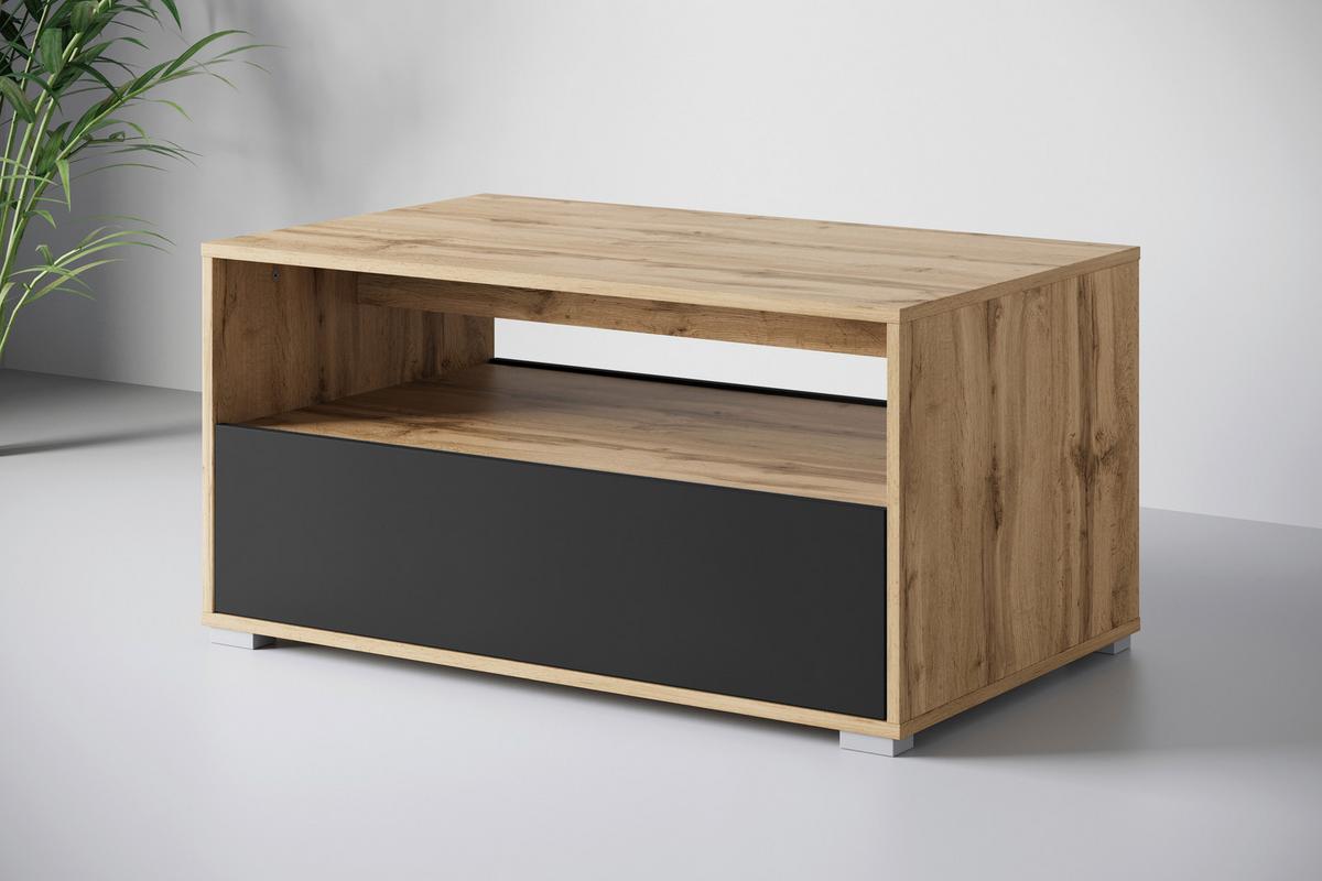 Couchtisch Narobi-ii Eiche Wotan/schwarz B: 90 Cm - Eiche Wotan/Schwarz, Trend, Holzwerkstoff/Kunststoff (90/45/55cm) - P & B