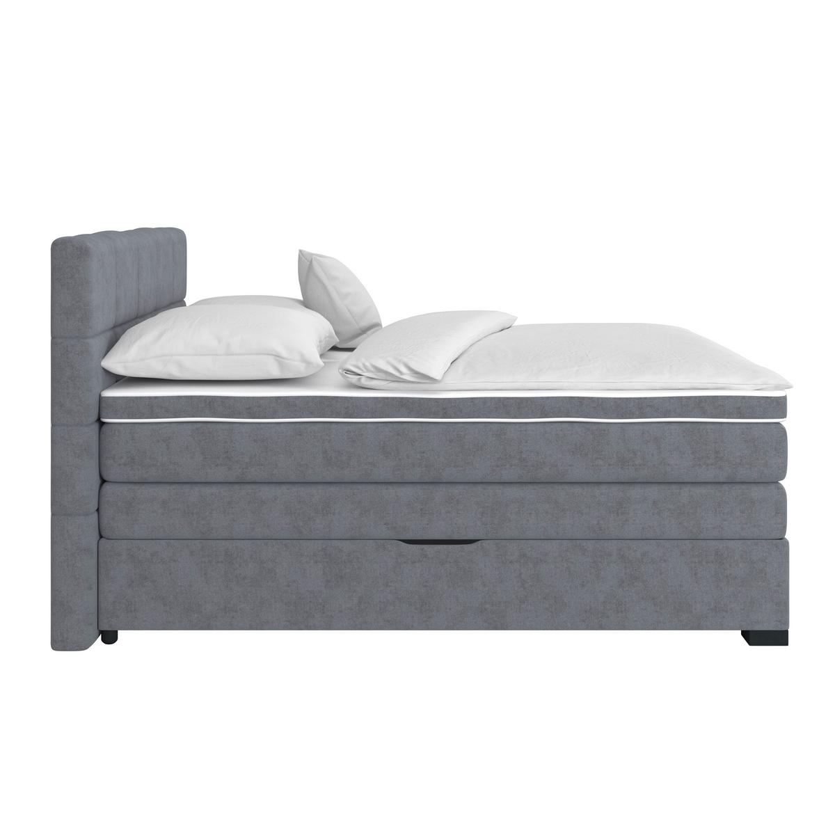 Boxspringbett mit Topper 160x200 April - Dunkelgrau/Schwarz, MODERN, Textil (160/200cm)