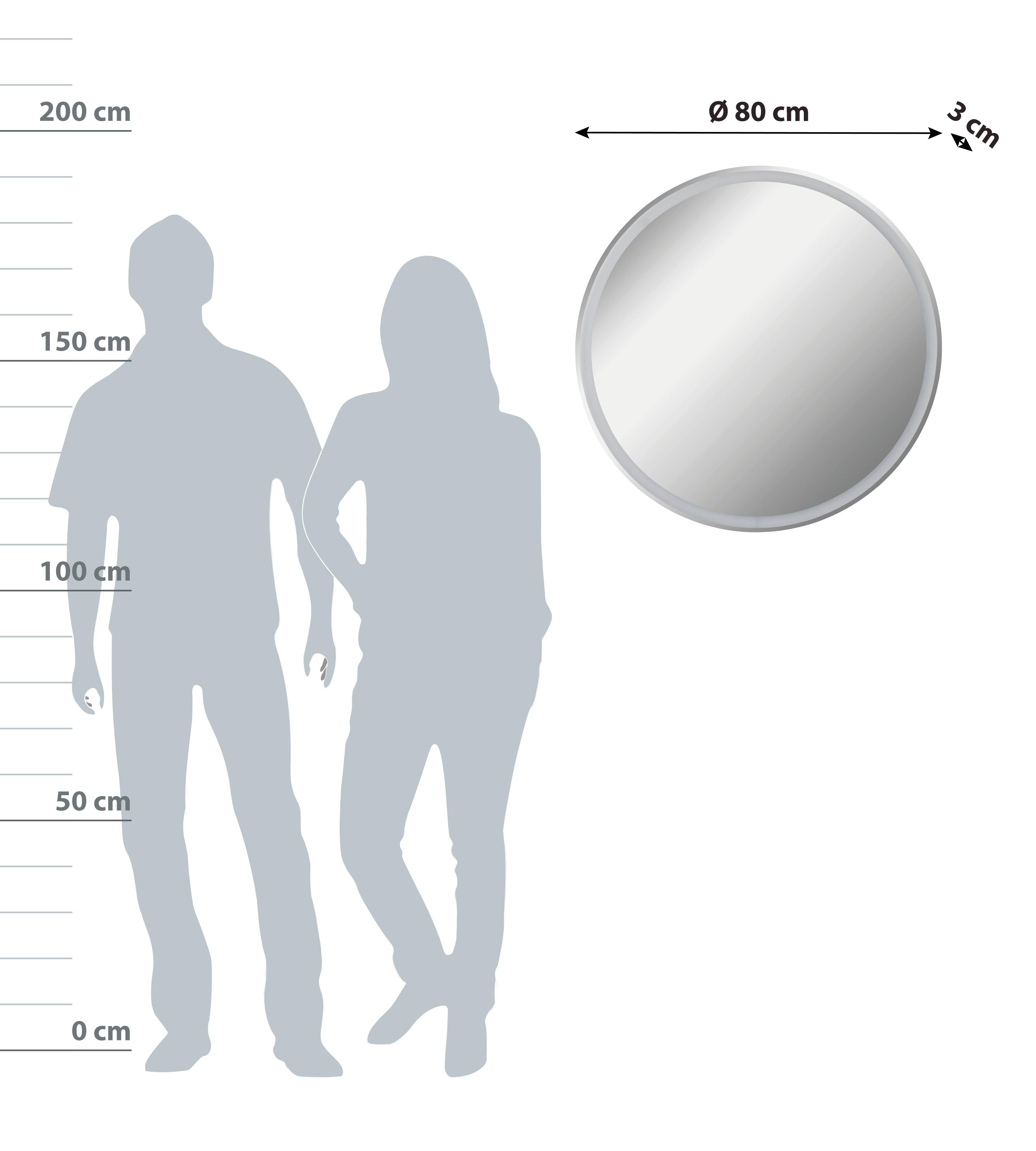 Wandspiegel Mirror Rund 80x80 cm ohne Rahmen mit Led - Basics, Glas (80/80/3cm) - MID.YOU