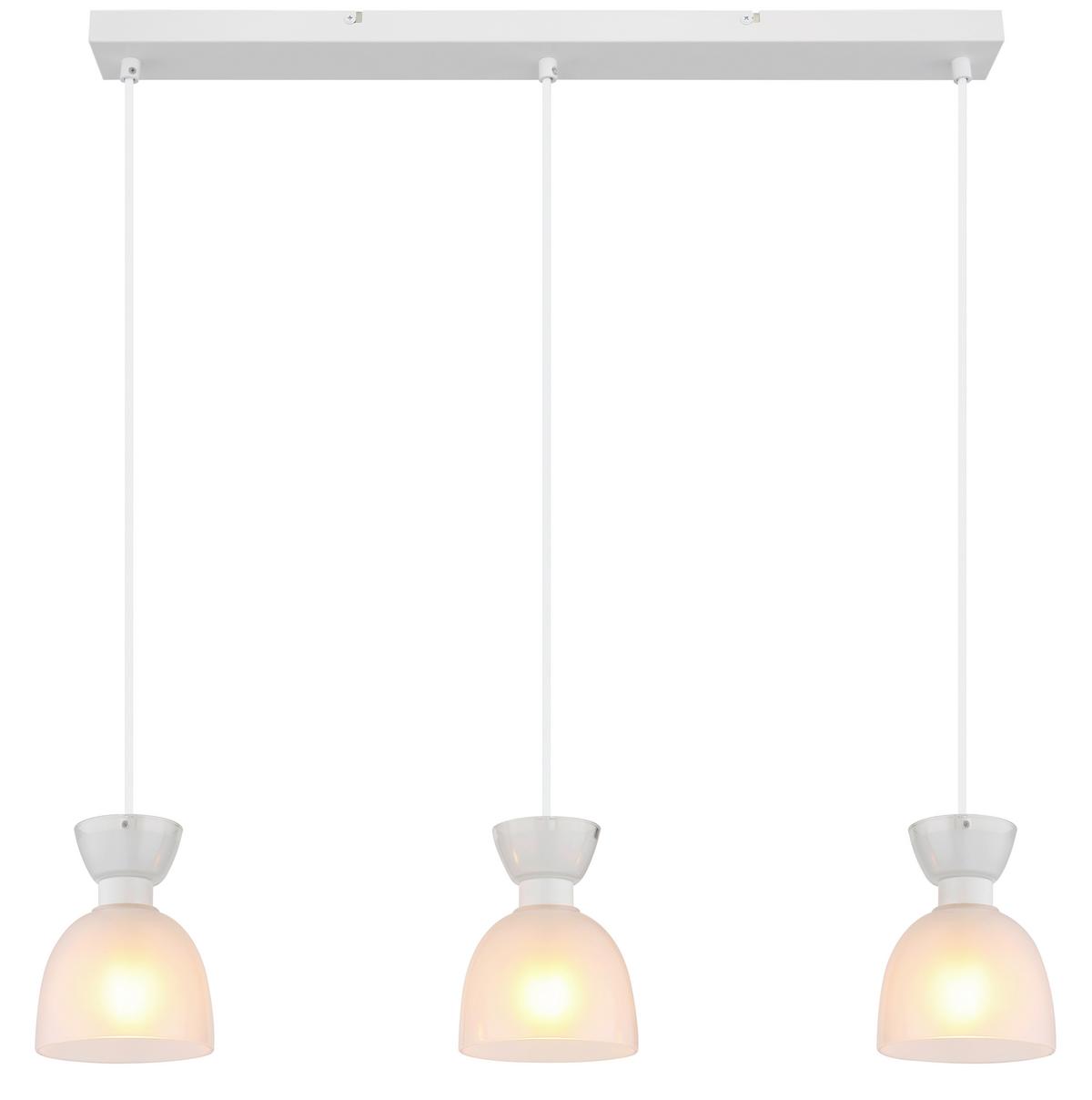Hängeleuchte Massey Weiß L: 65 cm - Weiß, Design, Glas/Kunststoff (65/13/120cm) - Globo