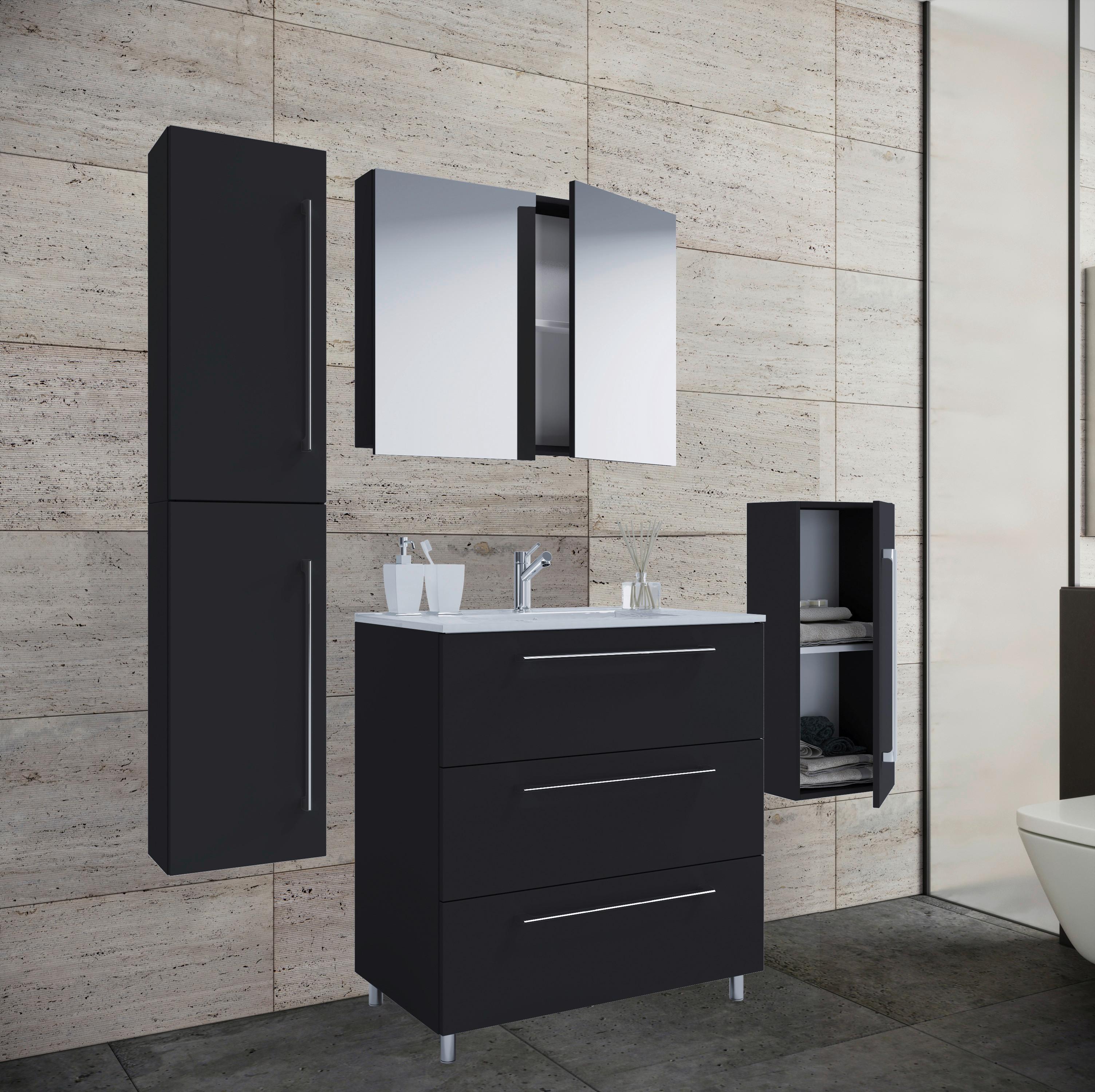 Badezimmer Schubo 5-Teilig Schwarz B: 126 cm - Alufarben/Schwarz, MODERN, Keramik/Holzwerkstoff (126cm) - MID.YOU