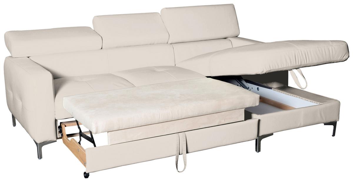 Ecksofa Mit Schlaffunktion Sammy Hellgrau - Chromfarben/Weiß, Design, Leder (227/168cm) - Livetastic