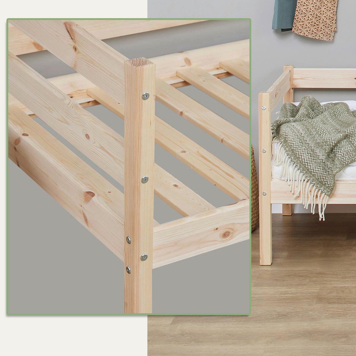 Kinder-/Juniorbett Comfort Vollmassiv, Lf: 70x160 C - Naturfarben/Kieferfarben, MODERN, Holz (70/160cm) - MID.YOU