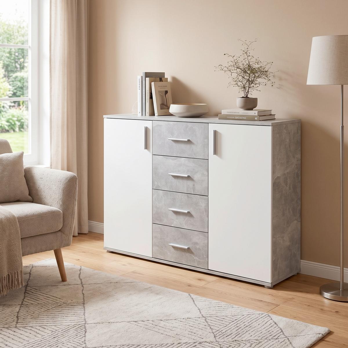 Komód Ina 132/95 Cm - világosszürke/fehér, Modern, faalapú anyag (132/94,8/38,3cm)