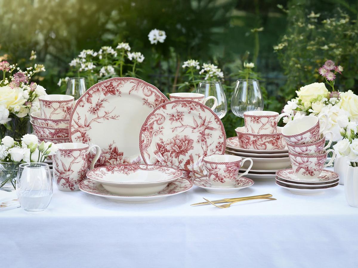 Kombiservice Keramik, Weiß/Bordeaux, 16--Teilig - Bordeaux/Weiß, Basics, Keramik - Creatable