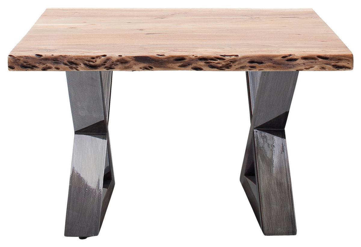 Couchtisch Holz mit Massiver Tischplatte Cartagena, Akazie - Akaziefarben/Nickelfarben, MODERN, Holz/Metall (75/45/75cm)