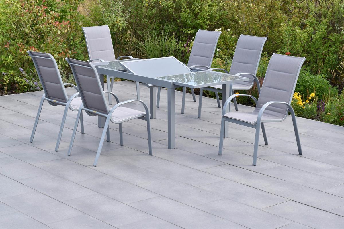 Gartenmöbel Set 7-Tlg Amalfi Di Lusso Metall/Textil - Silberfarben/Braun, MODERN, Textil/Metall - Gardenson